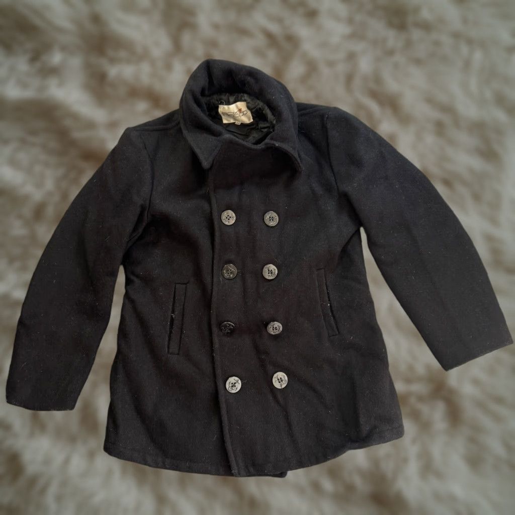 VINTAGE Fox Knapp Men's Wool Pea Coat 40 Black Quilted Lined Winter Fall USA