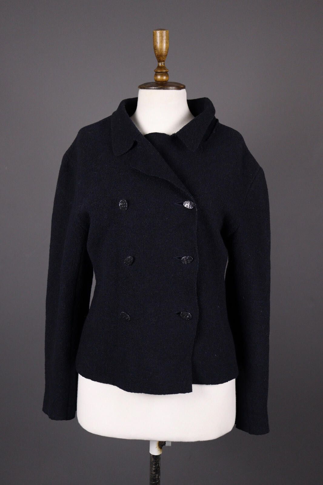 Designer Indies France Wool Black Boiled Wool Coat Jacket Size 2 Size XS / US 0-2 / IT 36-38 - 1 Thumbnail