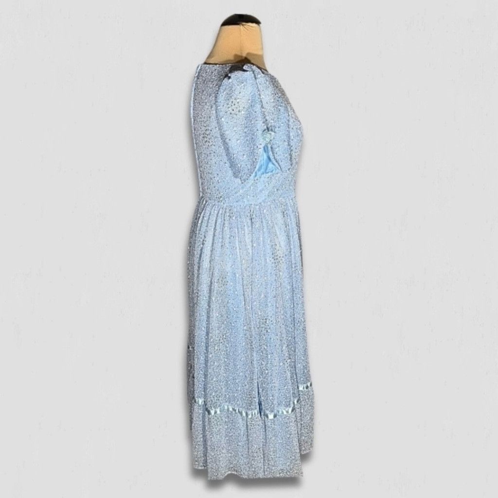 Vintage Vintage Peasant Dress Beaded Floral Puffed Sleeves Blue XL Size XXL / US 16-18 / IT 52-54 - 3 Thumbnail