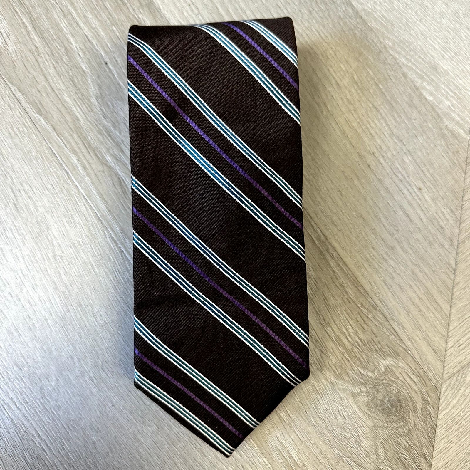 Hickey Freeman Hickey Freeman Brown Diagonal Stripe Silk Tie Blue White Size ONE SIZE - 1 Thumbnail