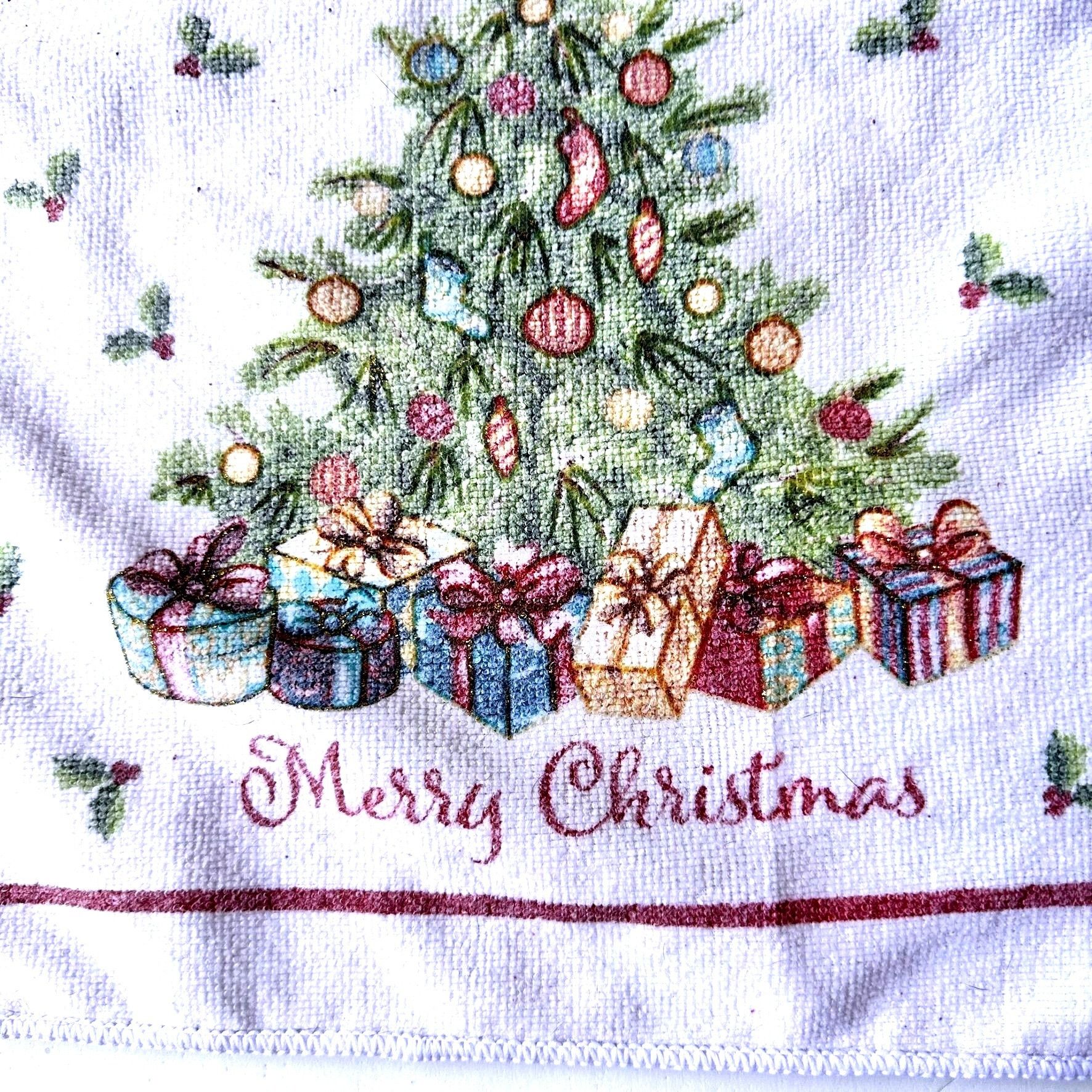 Vintage Vintage Kitchen Dish Hand Towel Christmas Tree Gold Flitter Size ONE SIZE - 4 Thumbnail