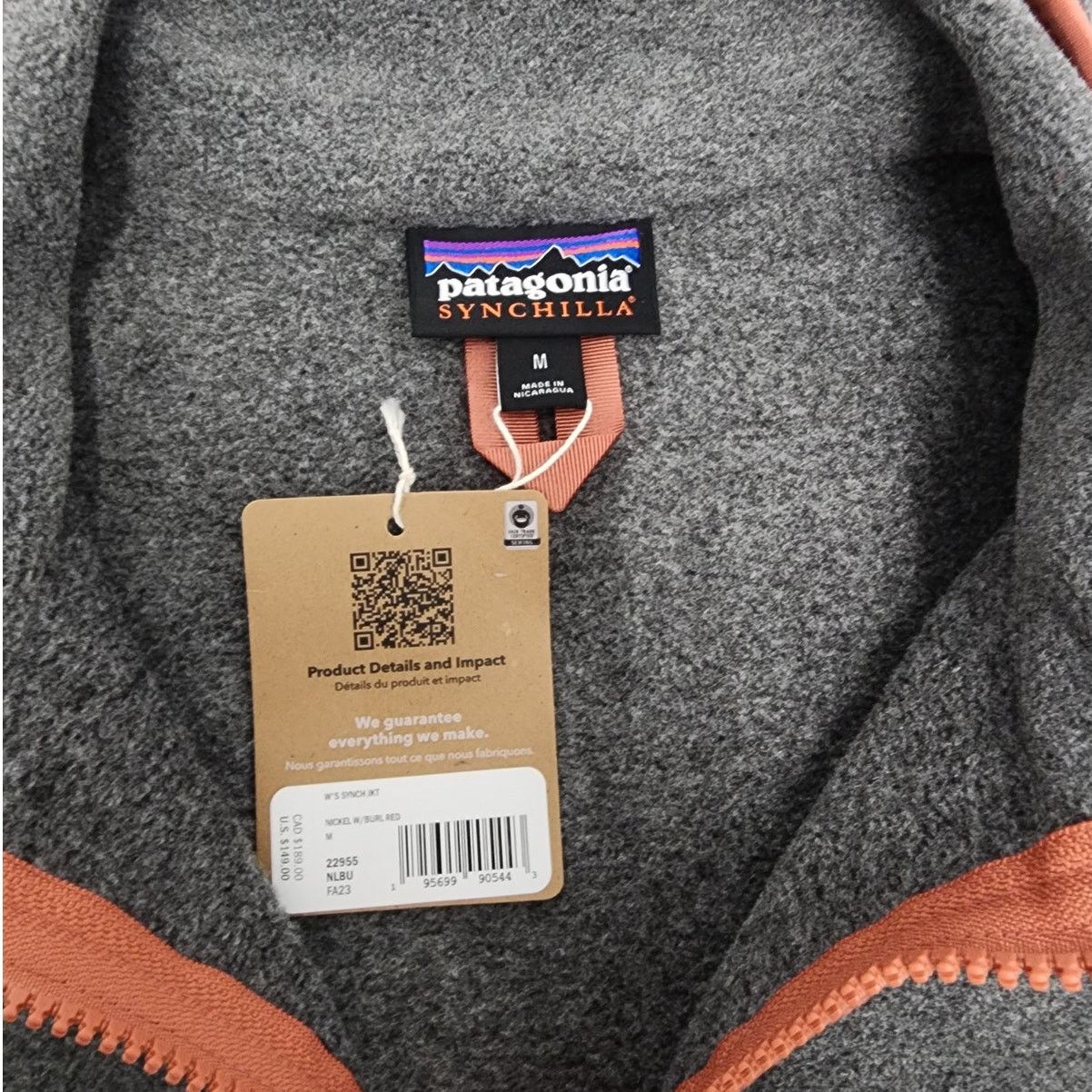 Patagonia M Patagonia Full Zip Up Sweater Women's GREY ORANGE NWT Size M / US 6-8 / IT 42-44 - 4 Thumbnail