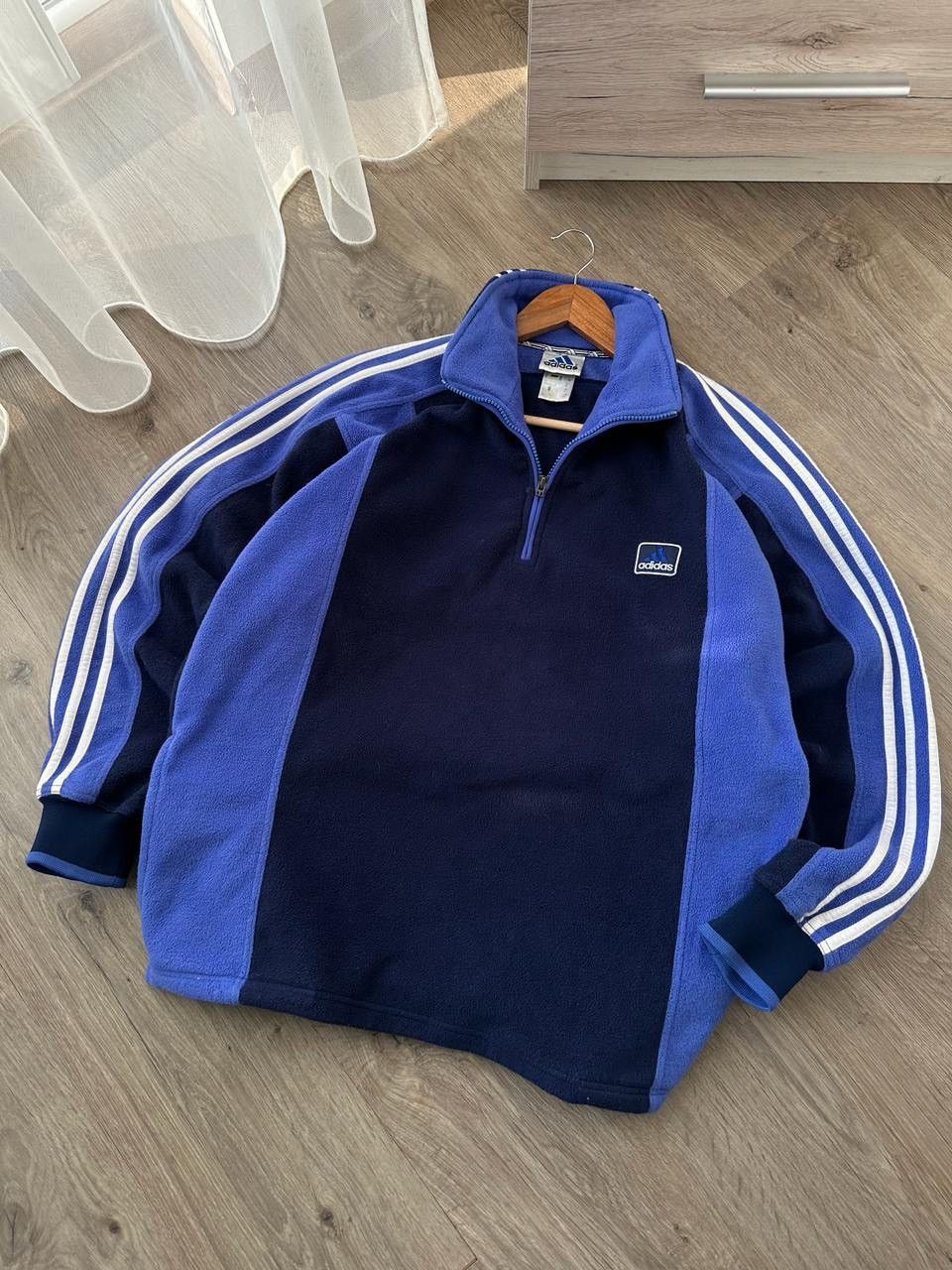 Adidas × Vintage Vintage Adidas 1/4 zip fleece blue hoodie Size US M / EU 48-50 / 2 - 10 Thumbnail