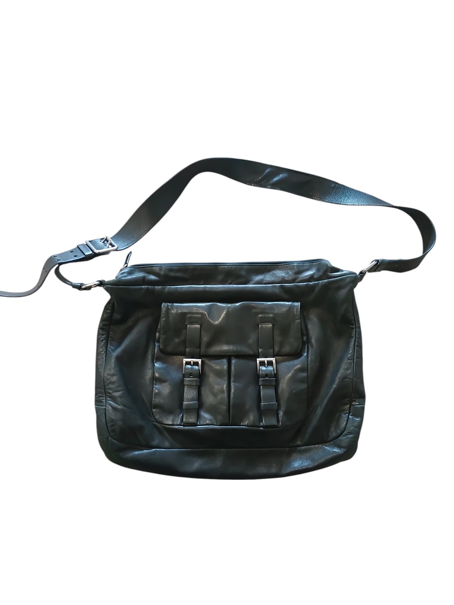 Prada Leather Messenger Crossbody Bag in Black, Men's