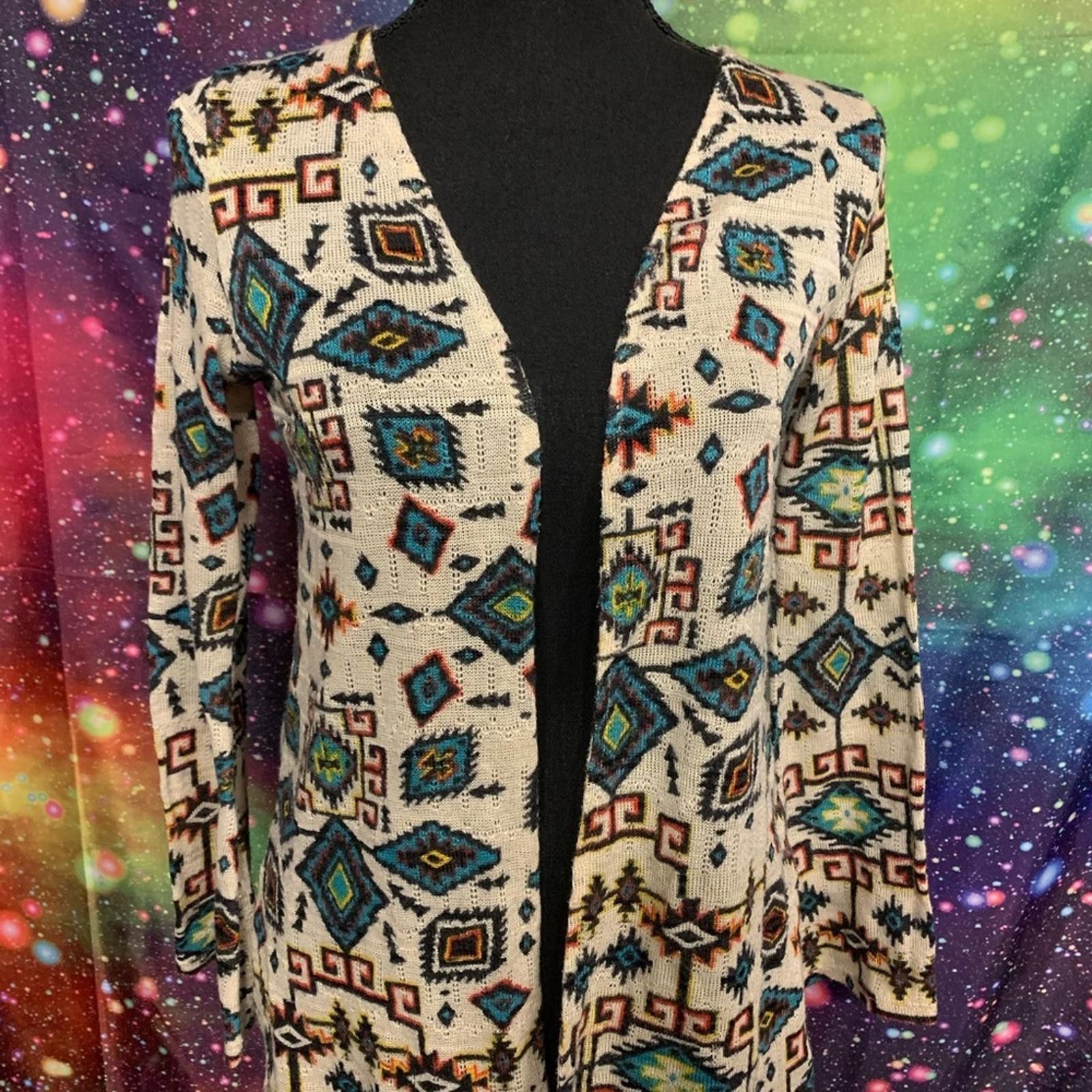 Designer Xhilaration Cream and Blue Cardigan Sweater Size S / US 4 / IT 40 - 1 Thumbnail