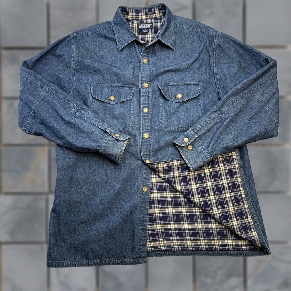Eddie Bauer VINTAGE Eddie Bauer Denim Shirt Mens Medium Flannel Lined Overshirt Chore Work Shirt Size US M / EU 48-50 / 2 - 1 Thumbnail