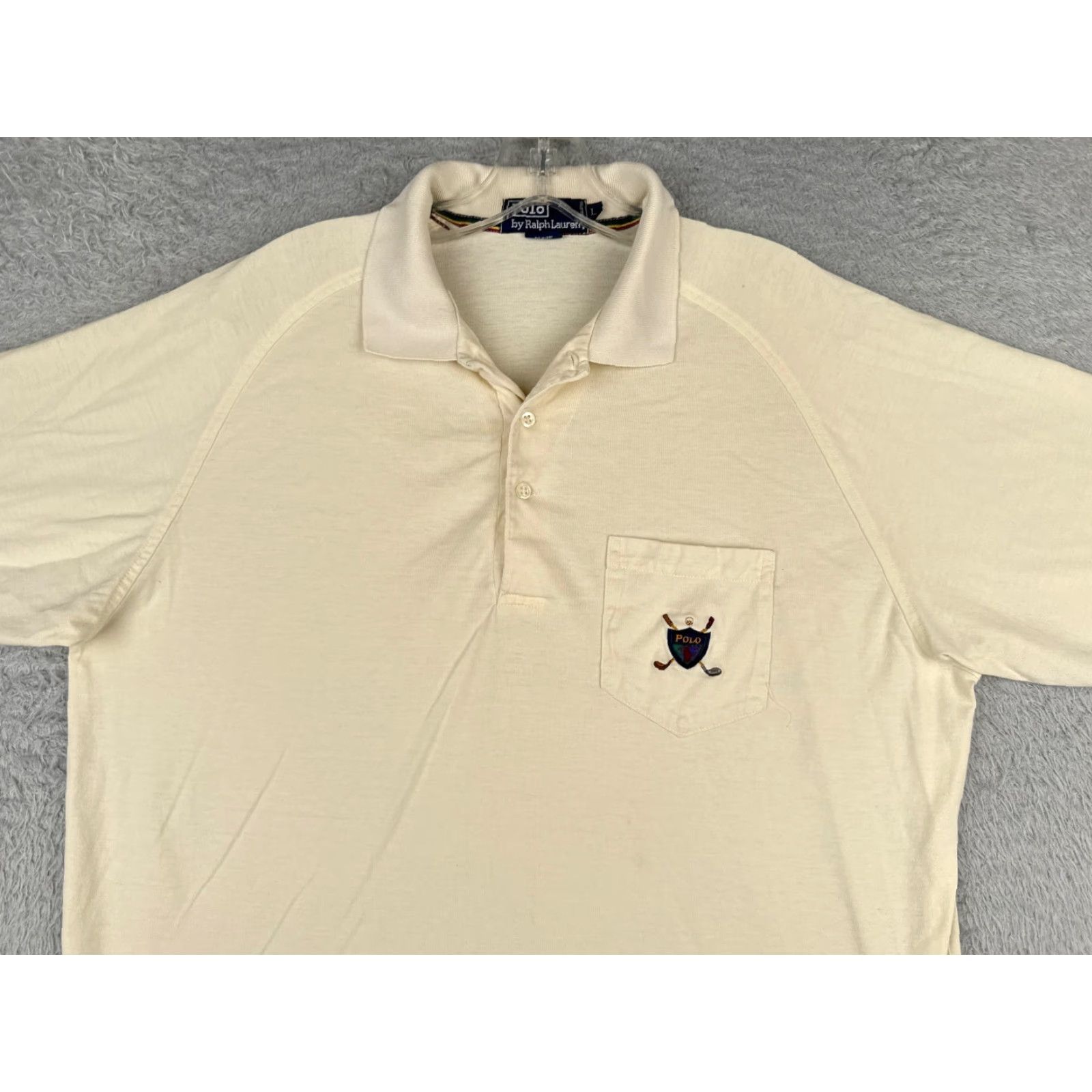 Ralph Lauren VINTAGE Ralph Lauren Polo Shirt Men Large Ivory Short Sleeve 100% Cotton Polo Shirt Mens Ivory 100% Cotton Polo Shirt Vintage Clothing Size US L / EU 52-54 / 3 - 4 Thumbnail
