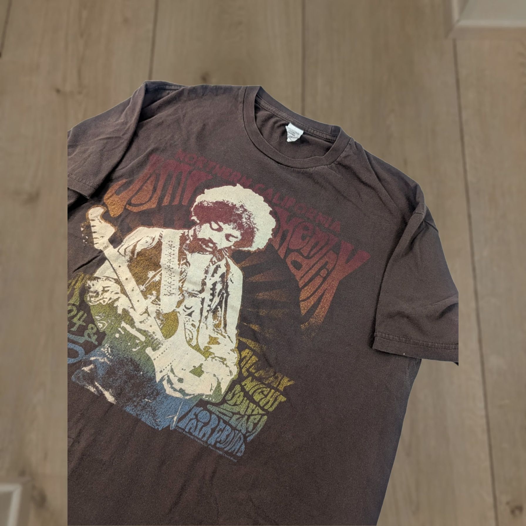 Vintage Jimi Hendrix Shirt Men's M Brown 100% Cotton Graphic Print Crew Neck Short Sleeve Vintage-Style Hippie 60's Retro Music Shirt Size US M / EU 48-50 / 2 - 1 Thumbnail