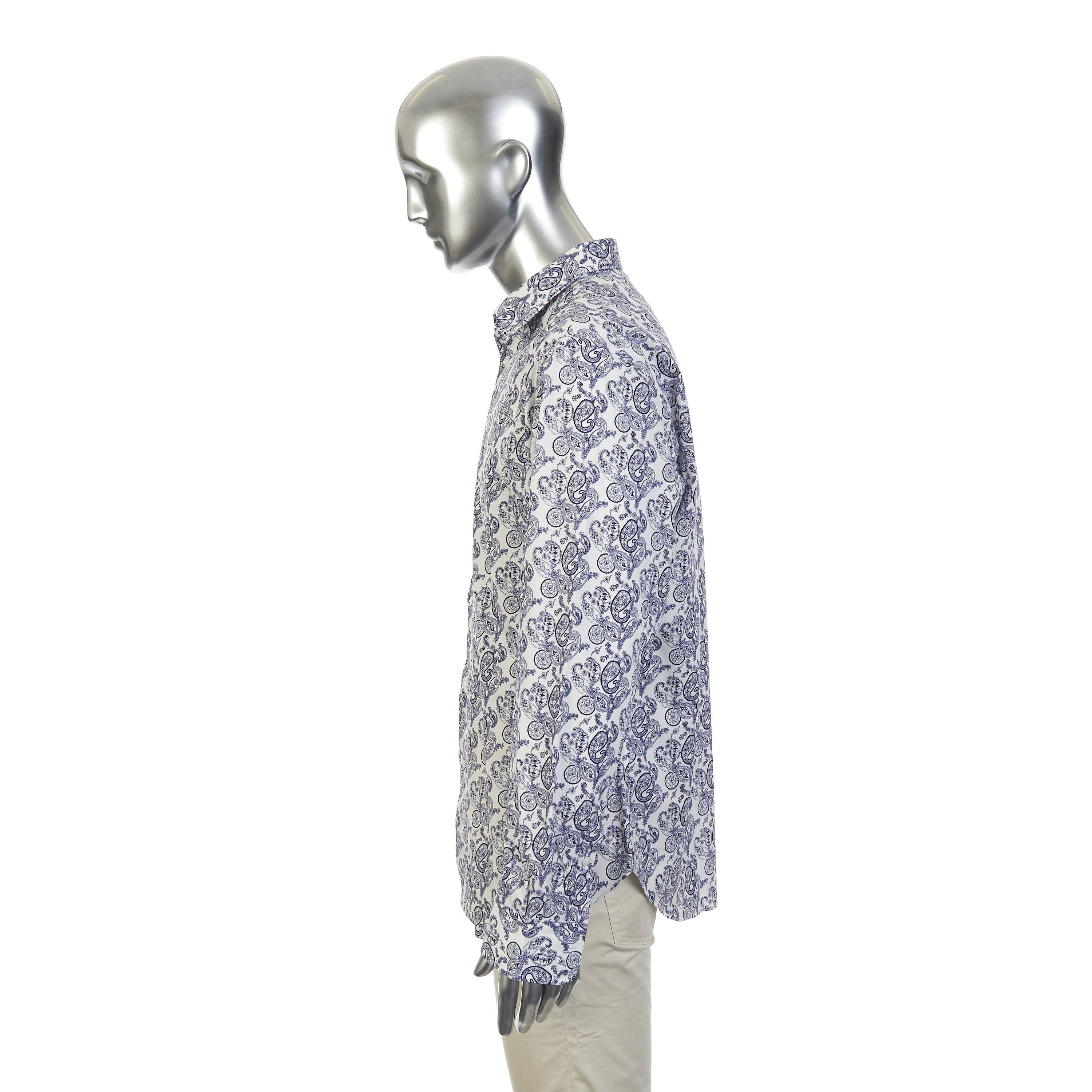 Brioni White Cotton Long Sleeve Shirt With Paisley Print Size US XL / EU 56 / 4 - 4 Thumbnail