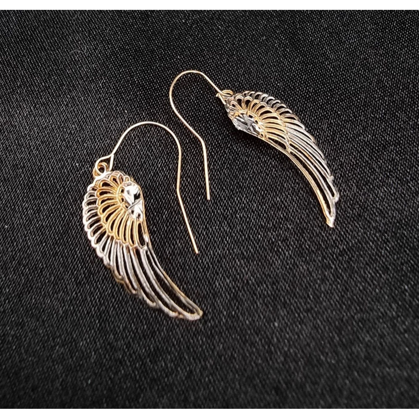 Vintage 10K Solid Gold Angel Wing Drop Earrings With Crystal Accents Size ONE SIZE - 2 Thumbnail