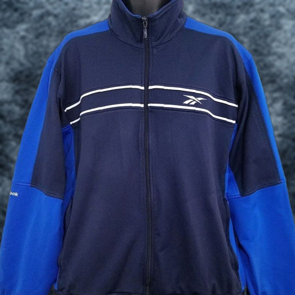 Reebok VINTAGE Reebok Track Jacket Mens Large Blue Full Zip Mock Neck 90s Men JACKET Size US L / EU 52-54 / 3 - 1 Thumbnail