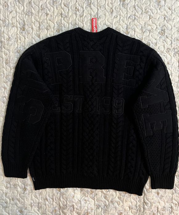 Supreme Supreme Appliqué Cable Knit Sweater wool black | Grailed