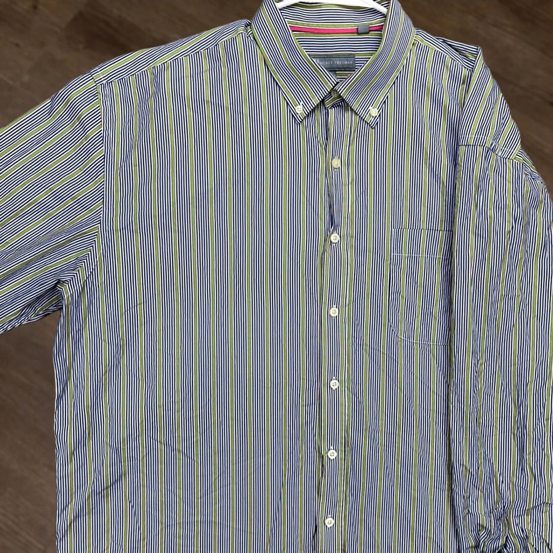 Vintage Hickey Freeman Mens Button Down Shirt 2XL Blue Flap Pocket Striped Long Sleeve Size US XXL / EU 58 / 5 - 1 Thumbnail