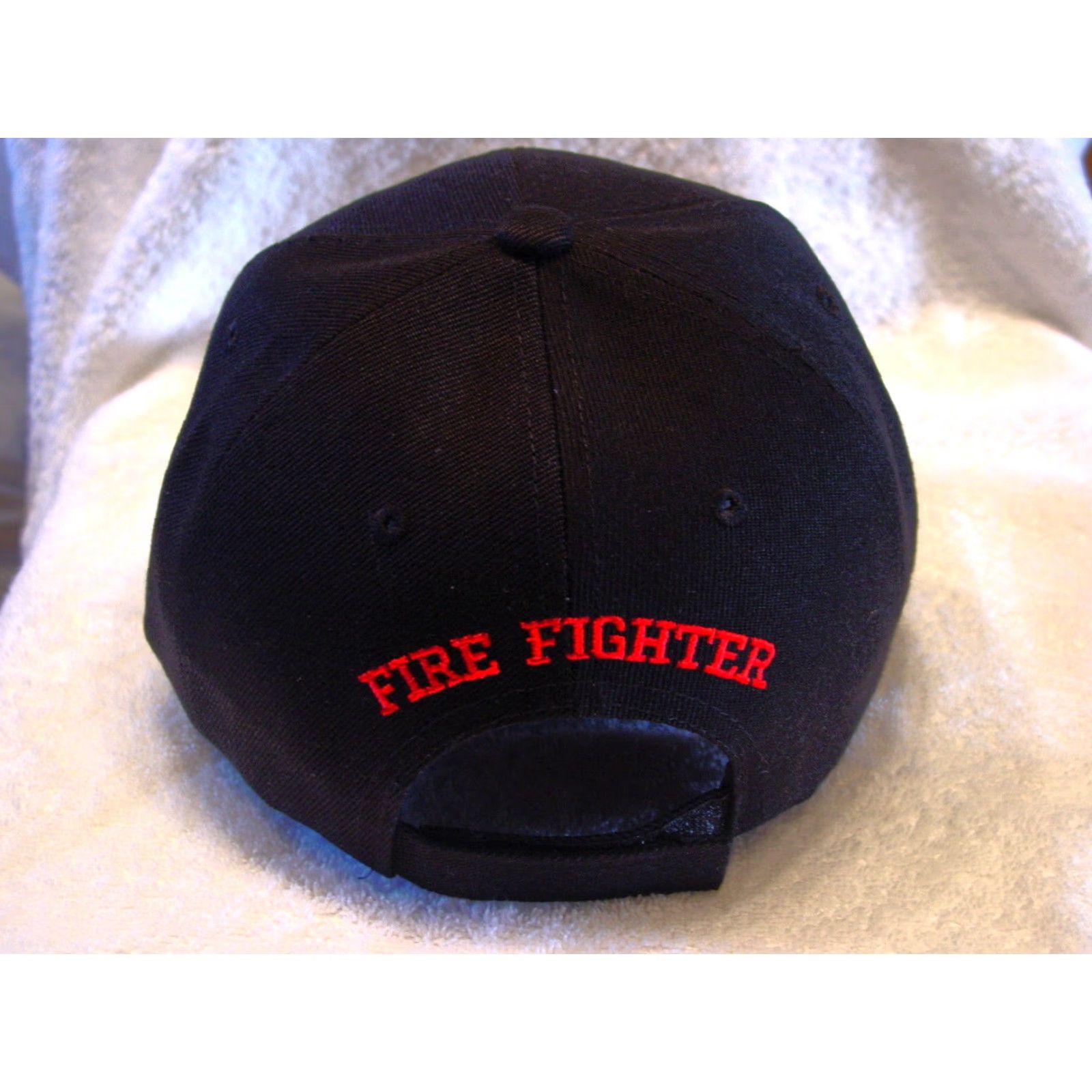 Vintage FIRE FIGHTER FLAME AMERICAN FLAG BASEBALL CAP BLACK ADJUSTABLE Size ONE SIZE - 2 Thumbnail