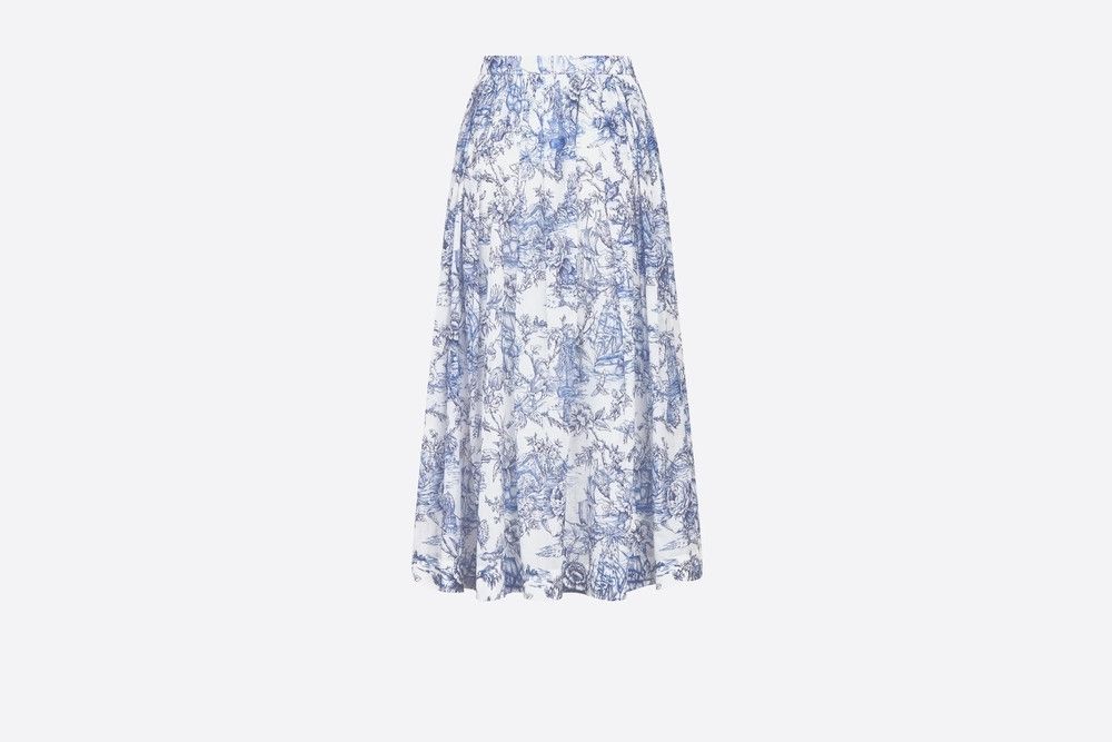 image of Dior O1W1Db10124 Flared Mid Length Skirt In Blue/white in Blue White, Women's (Size 30)