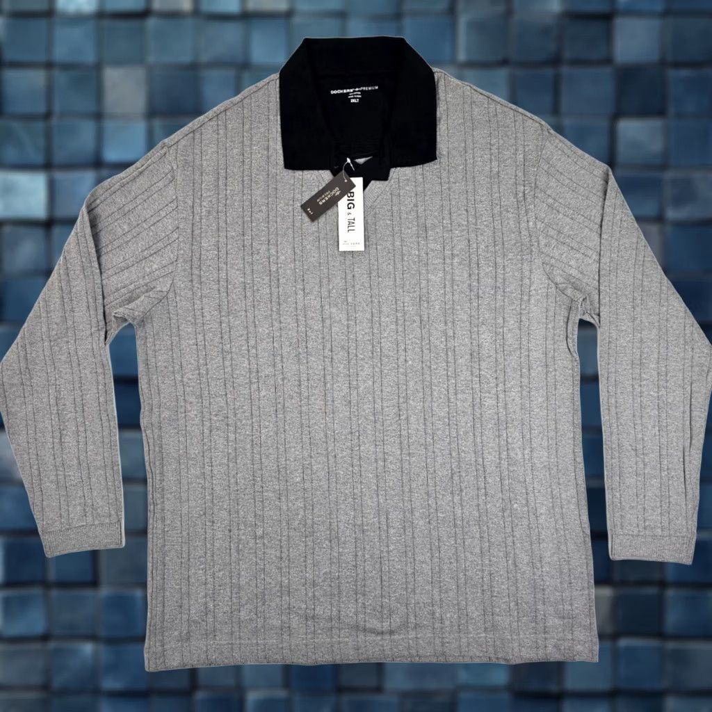Dockers VINTAGE Dockers Polo Shirt Men XL Gray Striped Ribbed Cotton Collared 2 Tone Black Collar Shirts Polo Size US XL / EU 56 / 4 - 1 Thumbnail