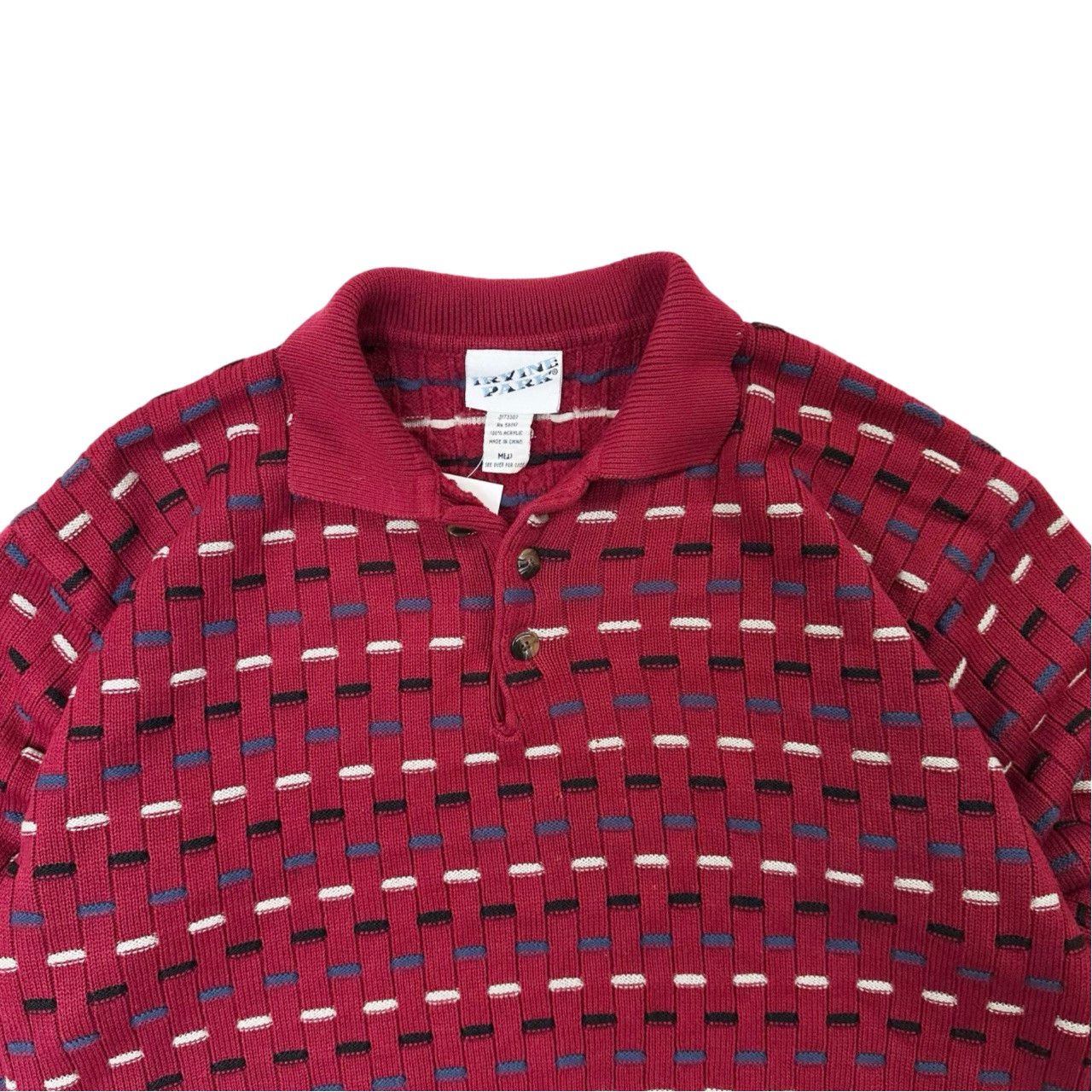 Vintage Vintage 90s Knit Patterned Red Quarter Button Up Sweater Size US M / EU 48-50 / 2 - 2 Thumbnail