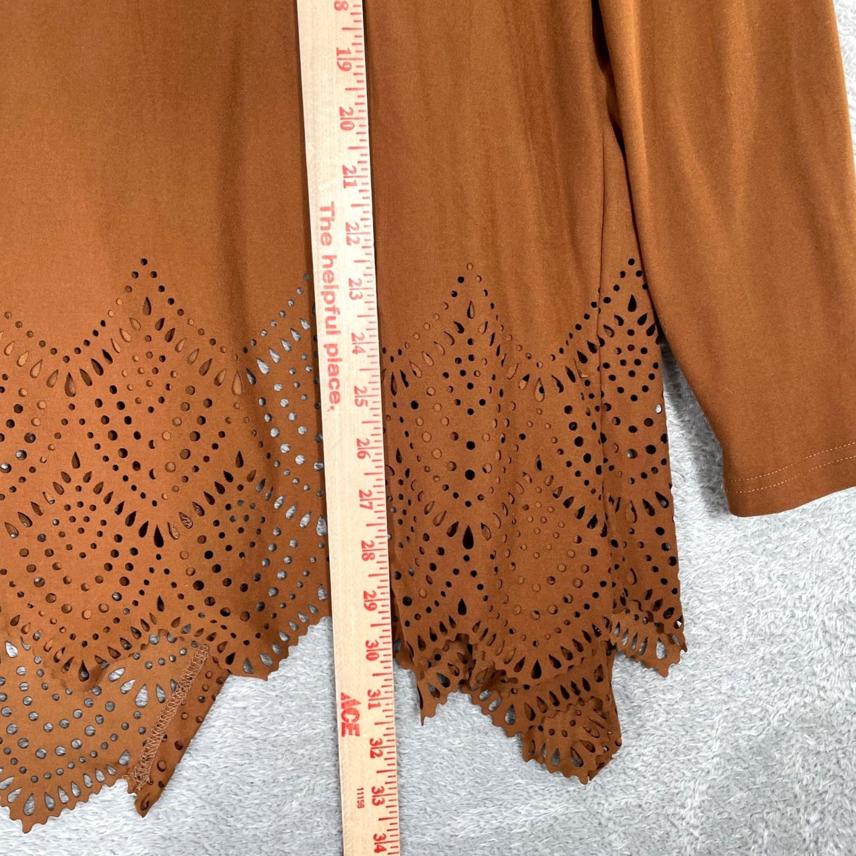 Vintage Keren Hart Cardigan Womens Medium Brown Laser Cut Scallop Hem Open Front Boho Size M / US 6-8 / IT 42-44 - 6 Thumbnail