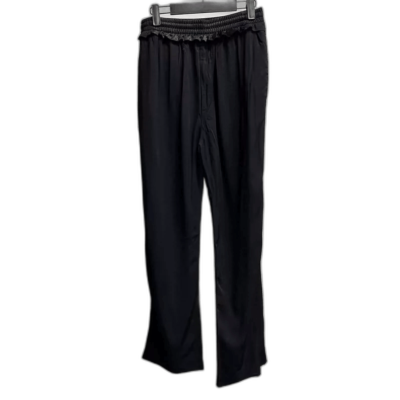 Black Elastic Waist Pleated Straight Pants-2505