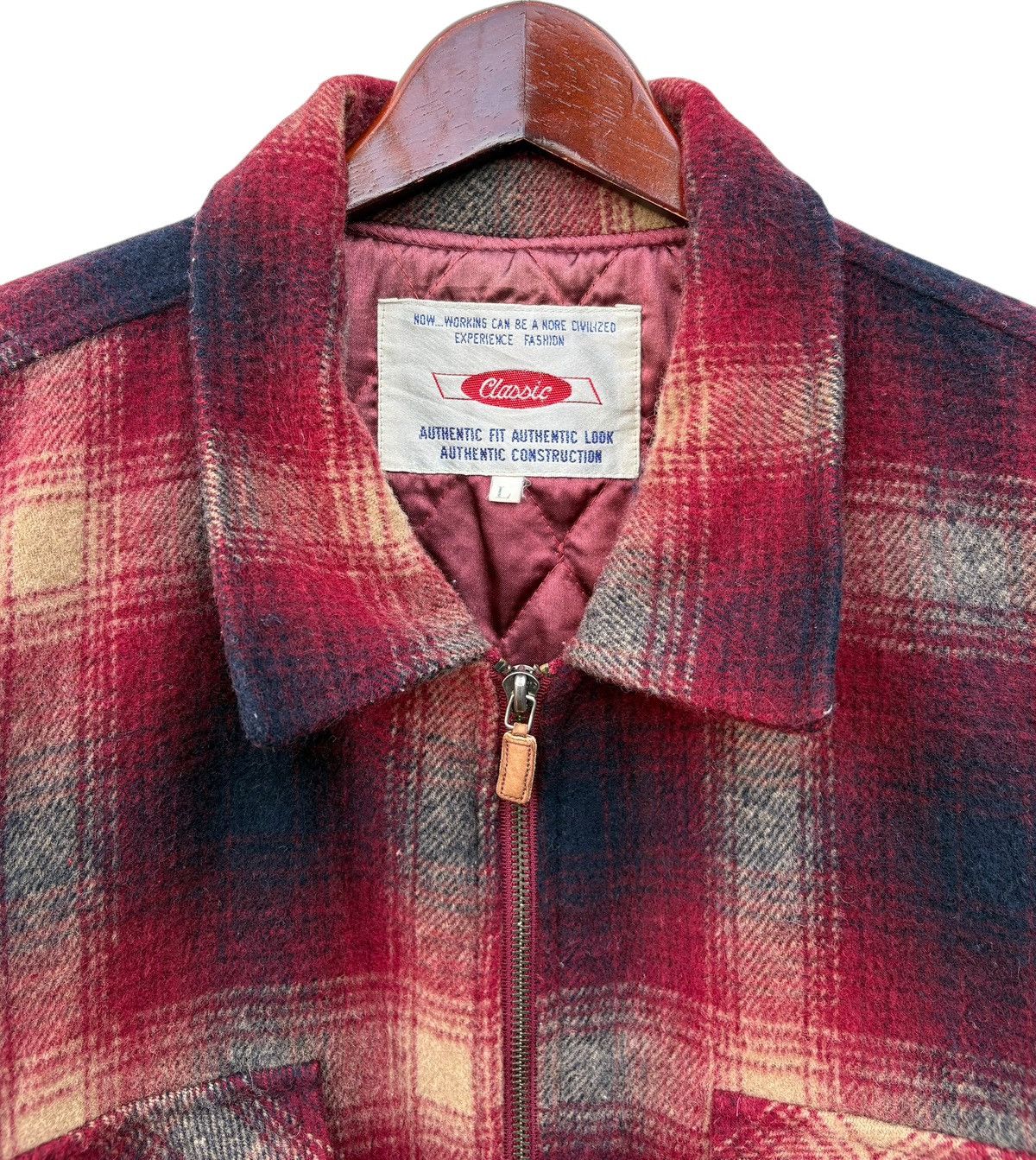 Vintage Vintage Classic Burgundy Wool Plaid Tartan Works Jacket Size US L / EU 52-54 / 3 - 3 Thumbnail