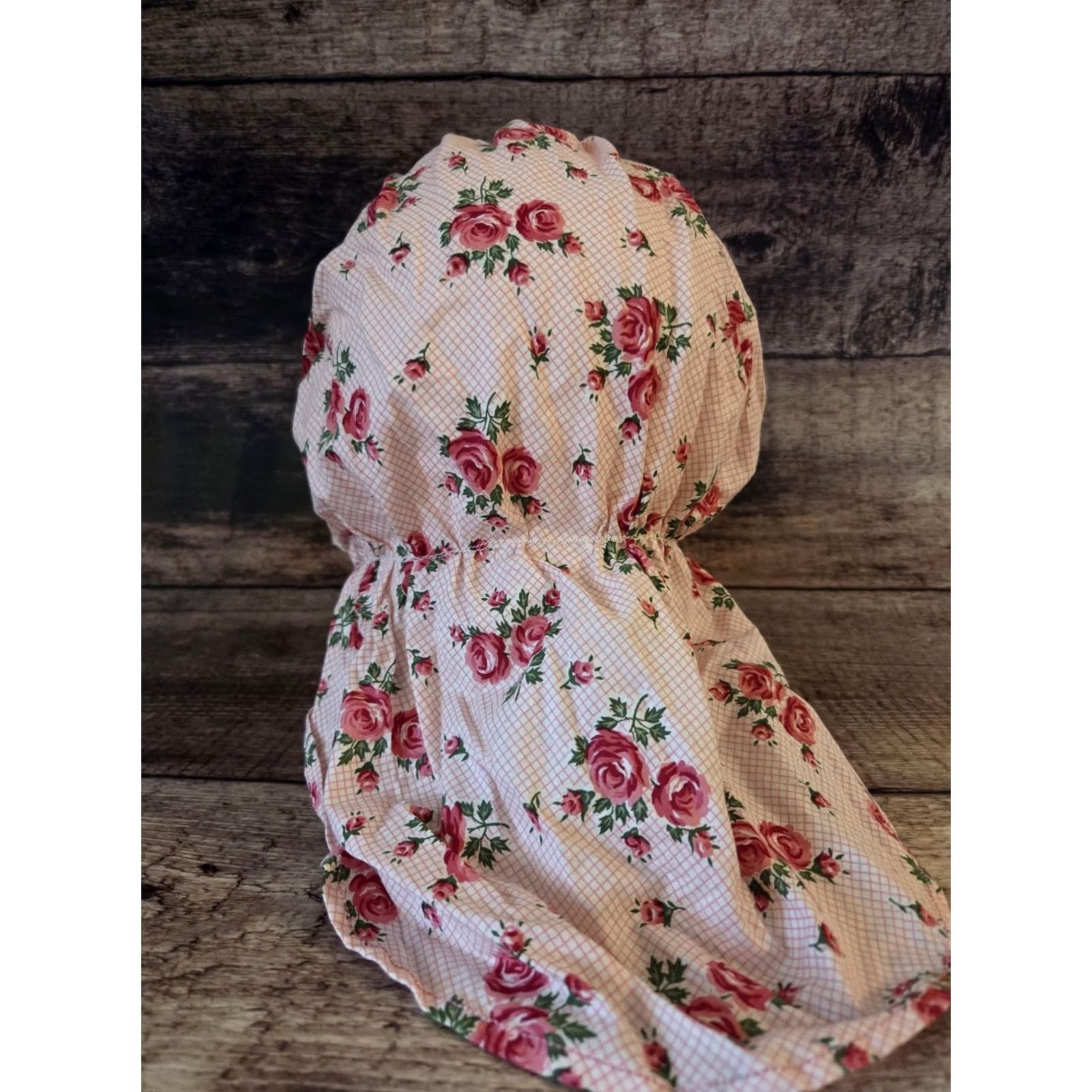Vintage VINTAGE Bonnet Sun Hat Pink Floral 1970s Handmade Cotton Womens Hair Accessory Prairie Americana Bonnet Size ONE SIZE - 5 Thumbnail