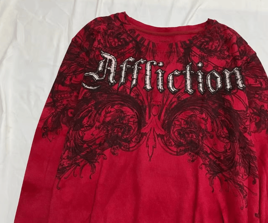 Japanese Brand American Retro Affliction Printed Red Long Sleeve 90s Size US XL / EU 56 / 4 - 4 Thumbnail