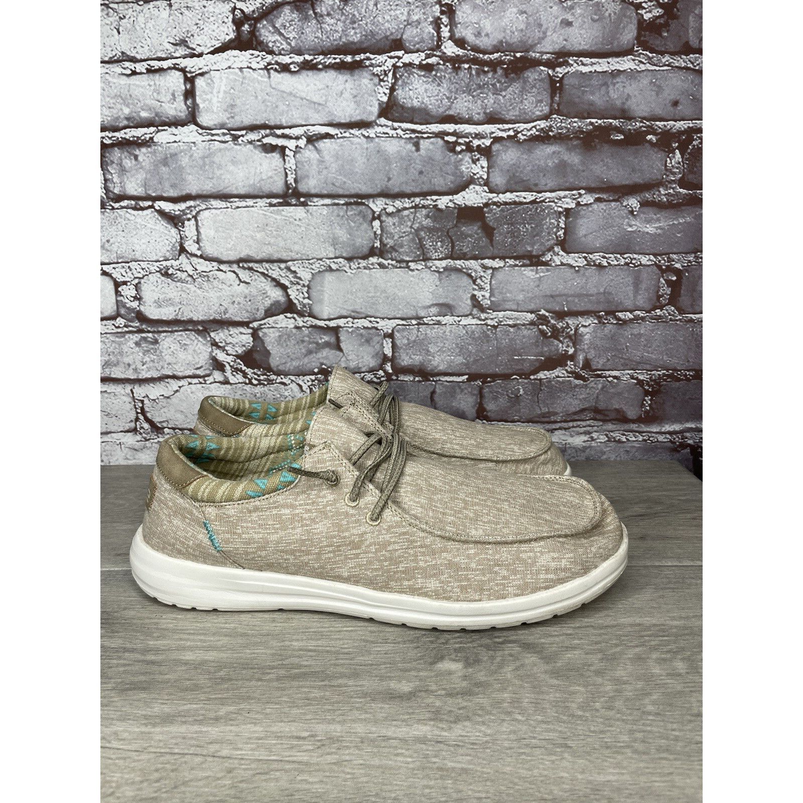 Other Hey Dude Paul Chambray Beige Canvas Fabric Lace Up Shoes Men Size US 12 / EU 45 - 15 Thumbnail