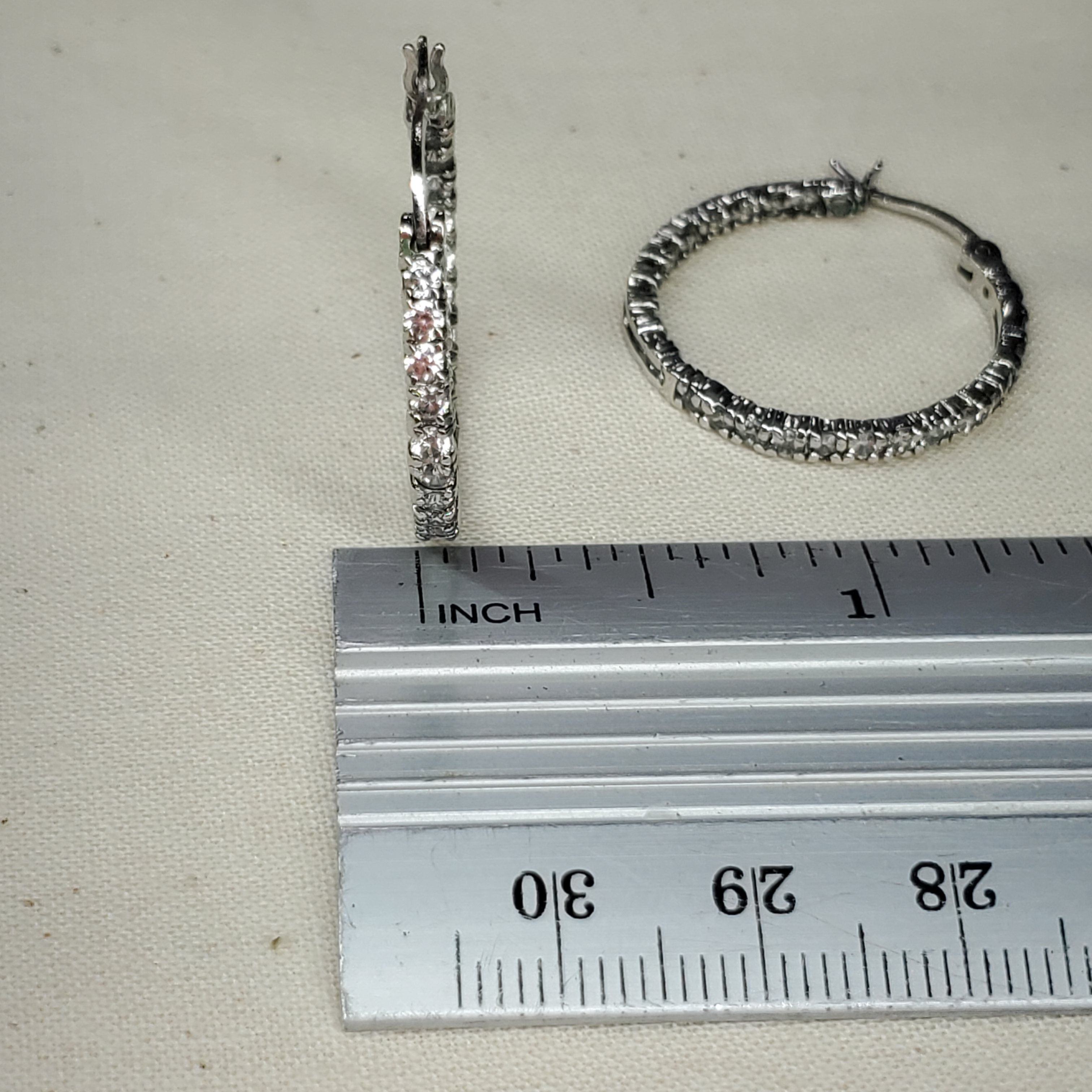 Other Earrings 1" Hoops 925 Sterling Silver FAB Prong Cubic Size ONE SIZE - 7 Thumbnail