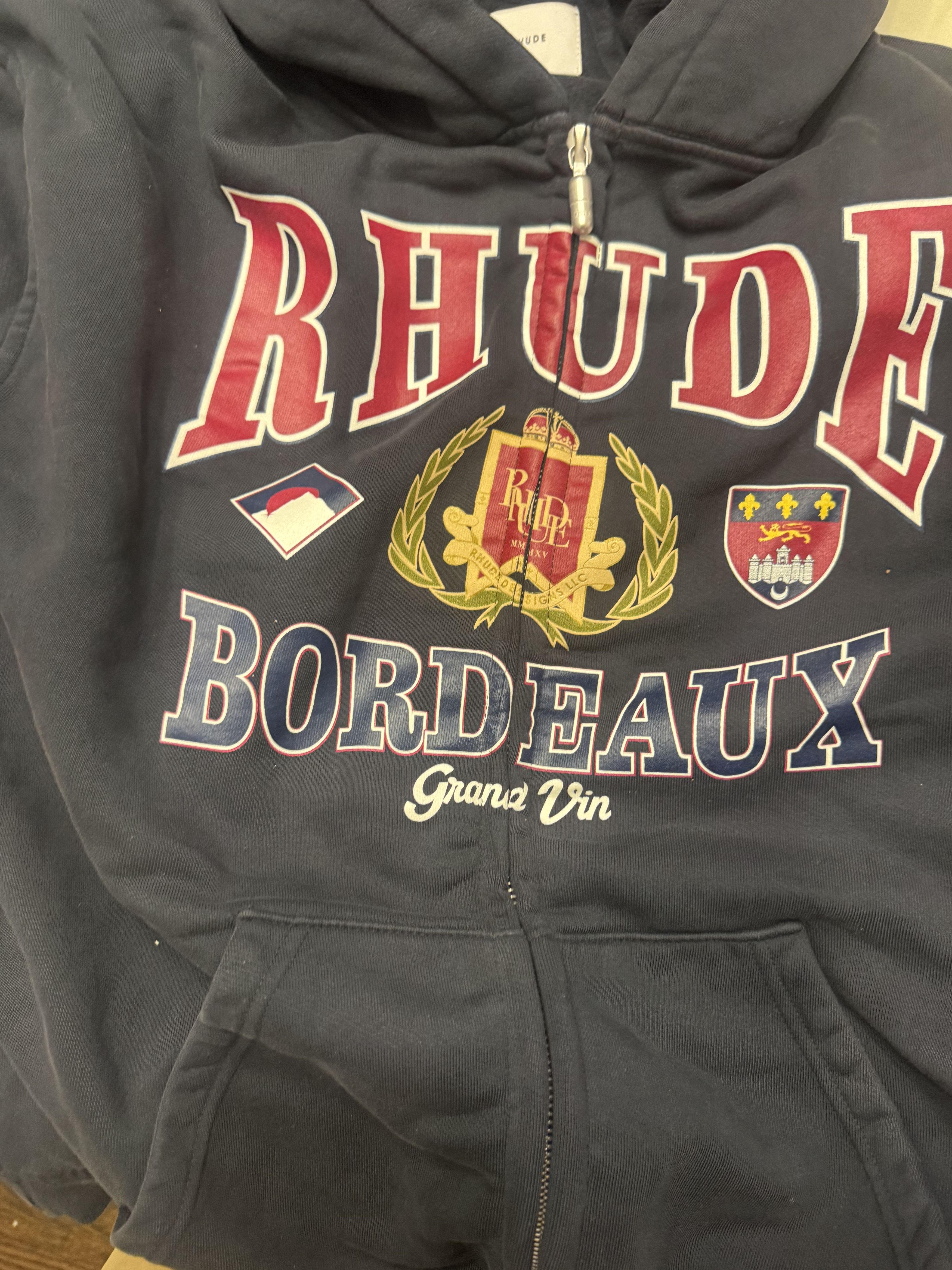 Rhude Rhude Bordeaux Grand Vin FullZip Fleece Men Hoodie Large Blk Size US M / EU 48-50 / 2 - 11 Thumbnail