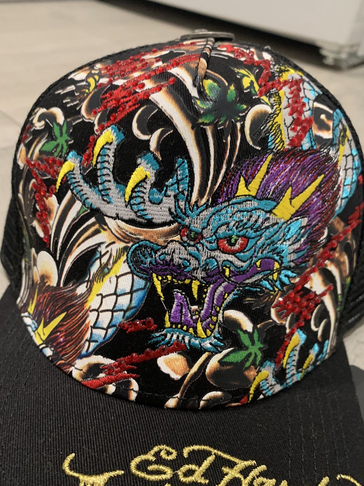 Ed Hardy *RARE* New Ed Hardy Rhinestone Embroidered Trucker Hat Cap Size ONE SIZE - 3 Thumbnail