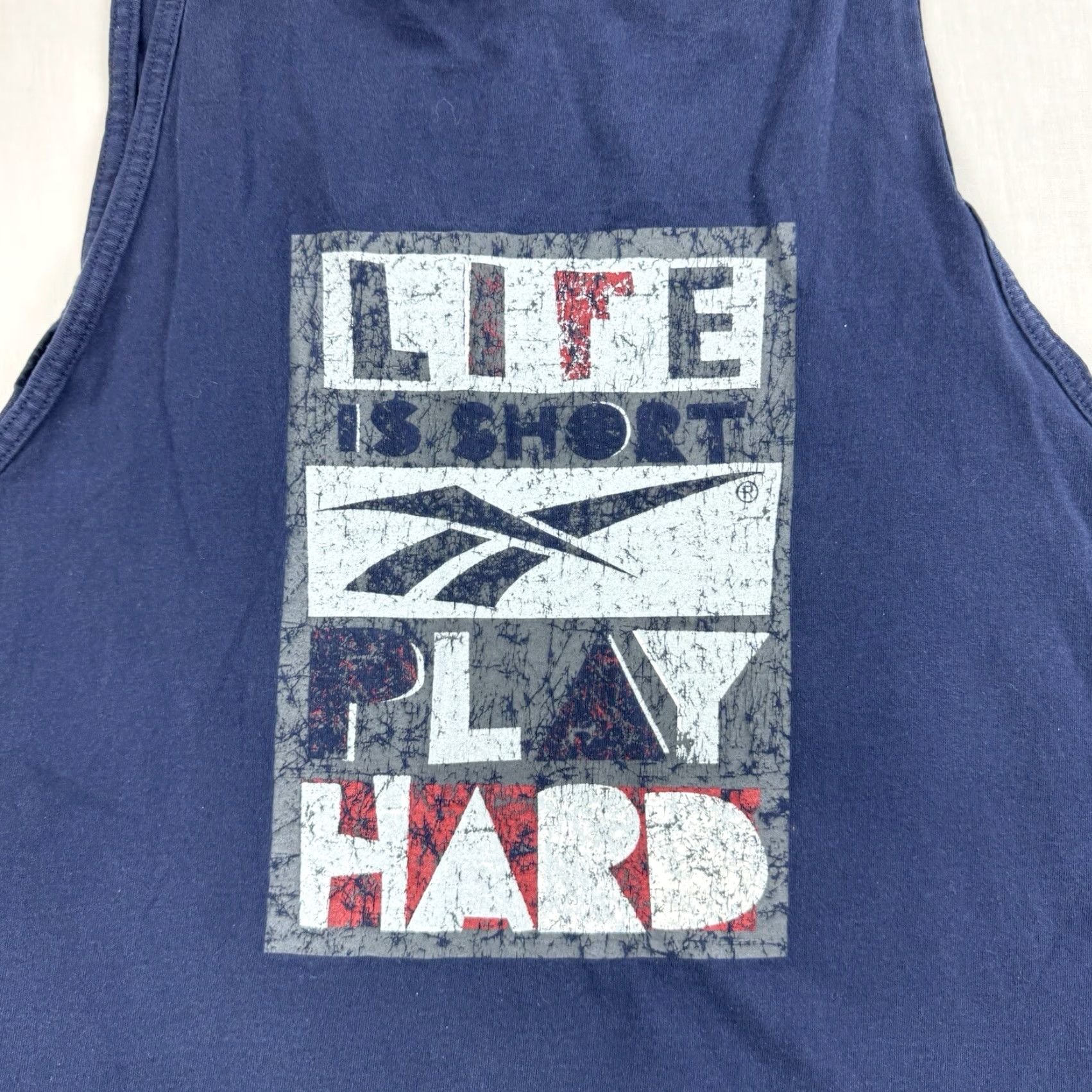 Reebok VINTAGE Reebok Tank Top Men XL Blue 90s Life Is Short Play Hard Sports Size US XL / EU 56 / 4 - 2 Thumbnail