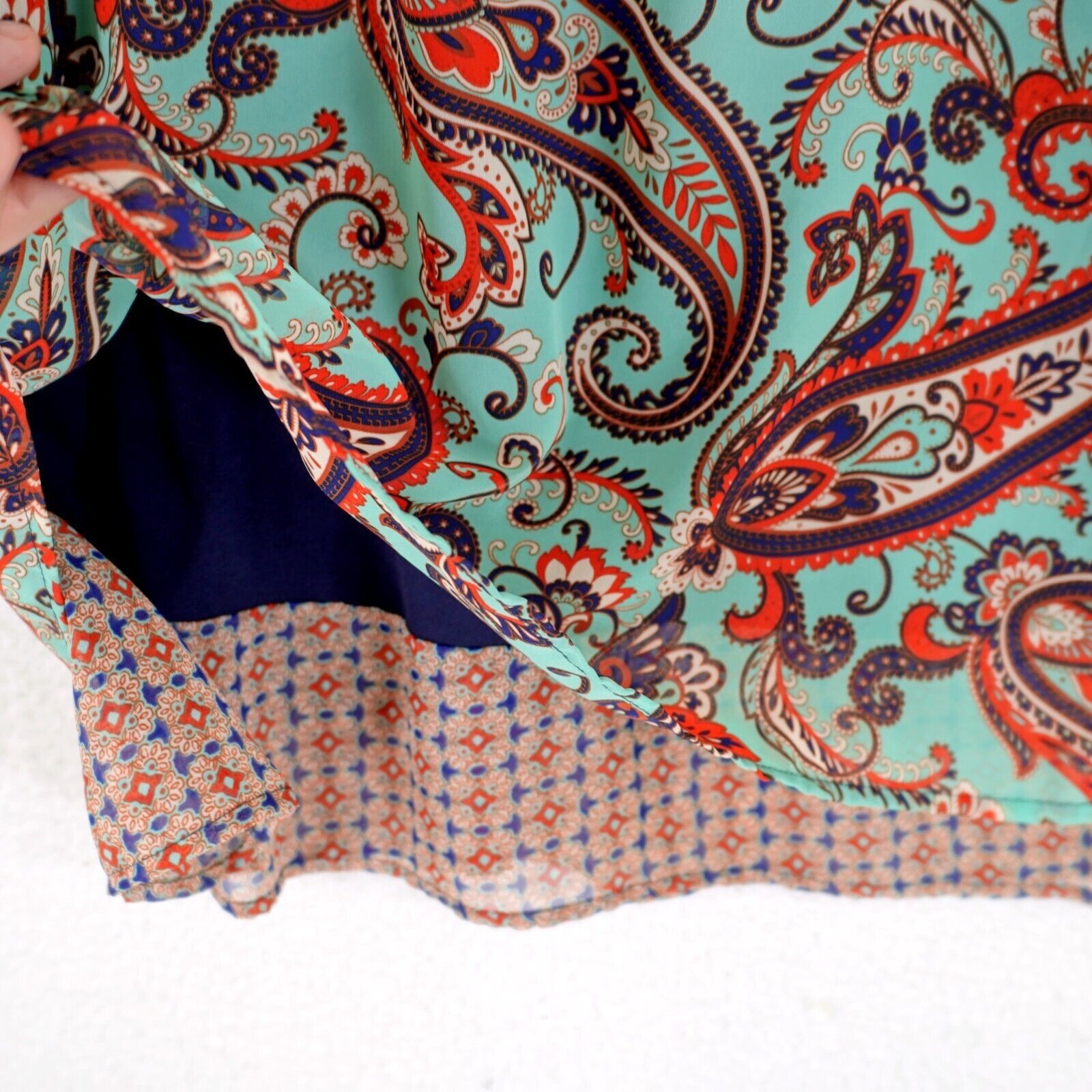 Vintage Perseption Concept Medium Teal Blue Red Paisley Spaghetti St Size M / US 6-8 / IT 42-44 - 3 Thumbnail