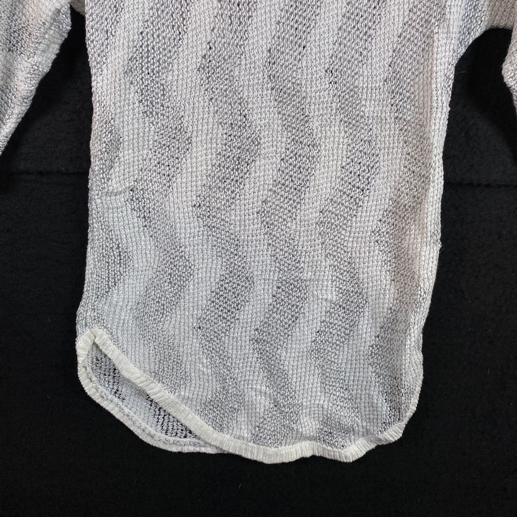 Vintage Chicos Womens Sweater White Silver Metallic Knit Open-Knit Half Sleeve Boat Neck S Women Pullover Casual Workwear Holiday 0 (S) Size S / US 4 / IT 40 - 3 Thumbnail