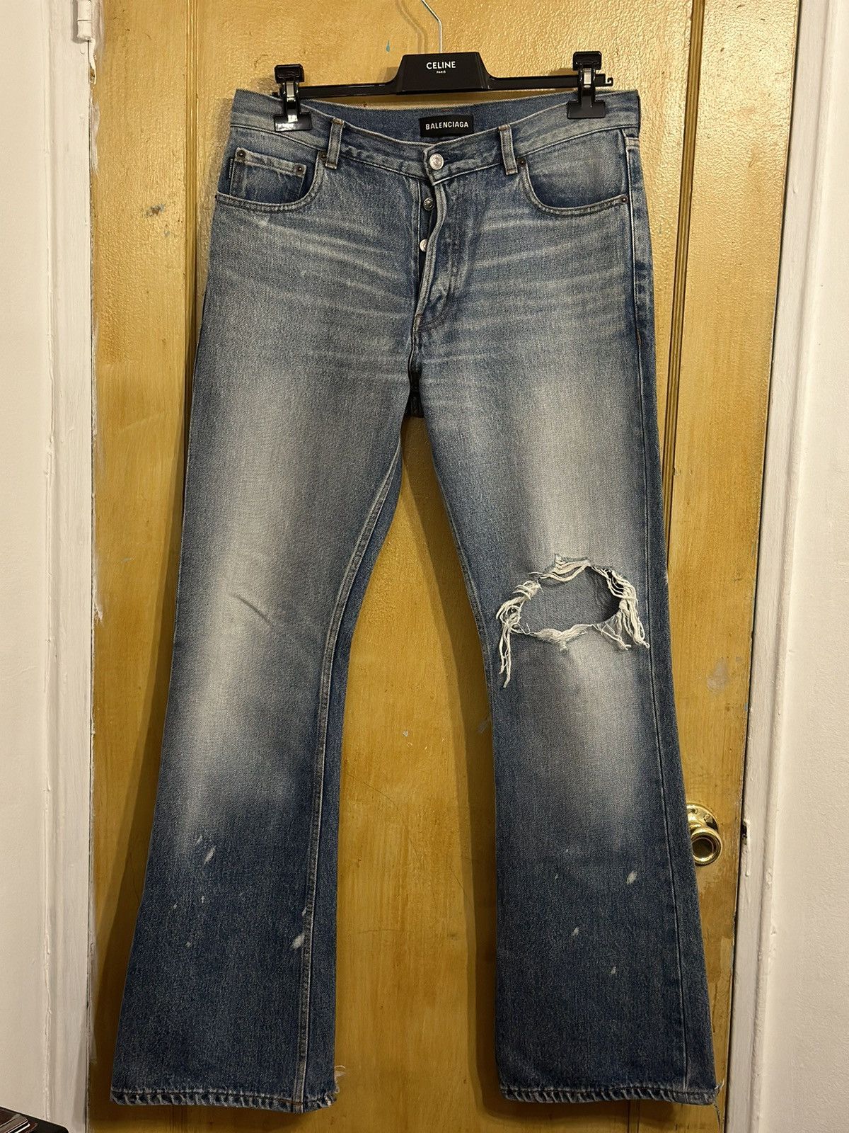 image of Balenciaga 2018 Distressed Flare Denim, Men's (Size 30)