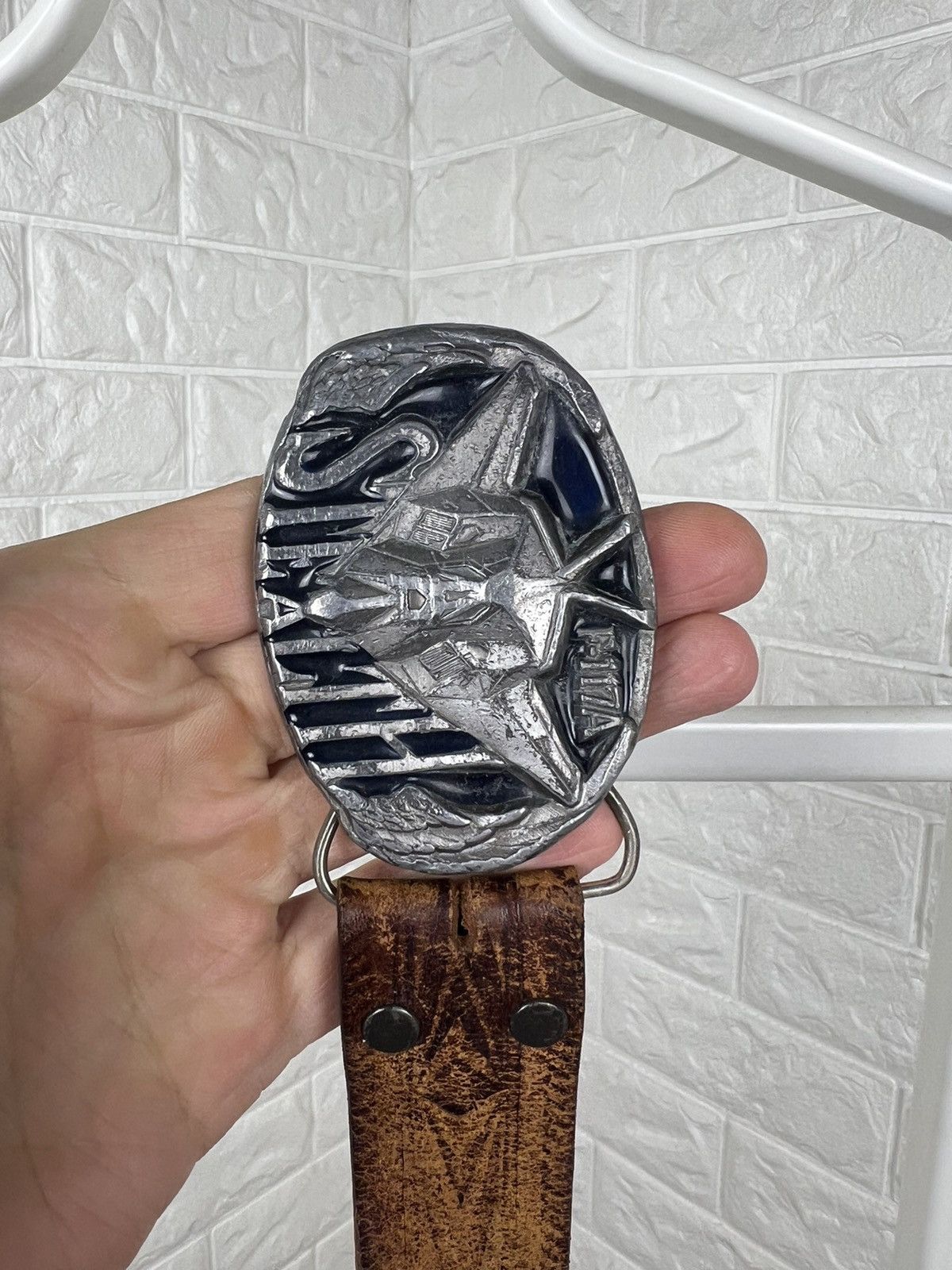 Leather × Vintage Usaf Stealth F-117a Nighthawk Aviation Bronze Belt Buckle Size ONE SIZE - 5 Thumbnail