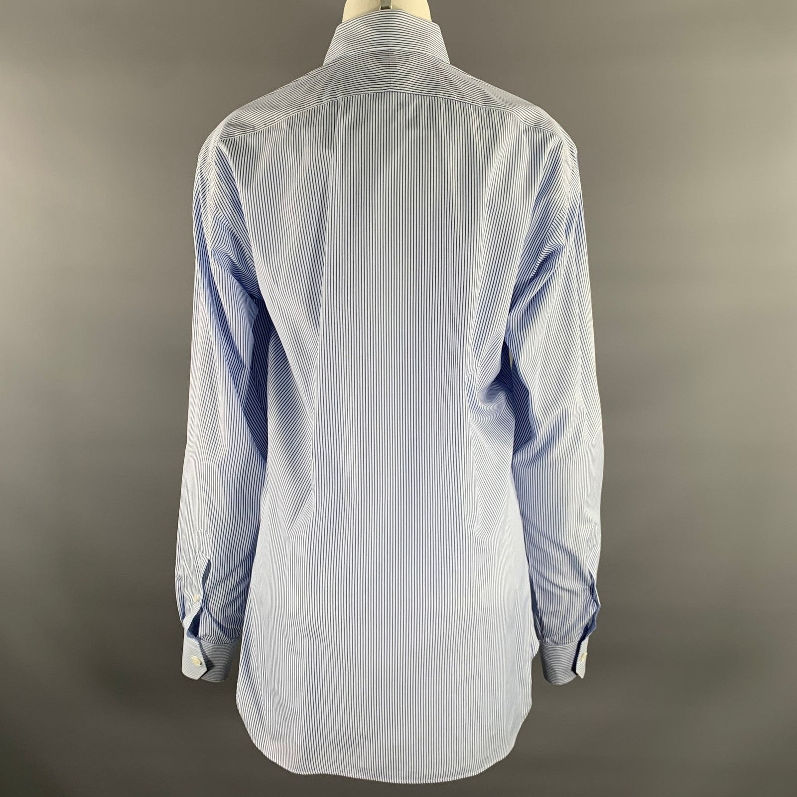 Hamilton S Blue Stripe Cotton Spread Collar Long Sleeve Shirt Size US S / EU 44-46 / 1 - 3 Thumbnail