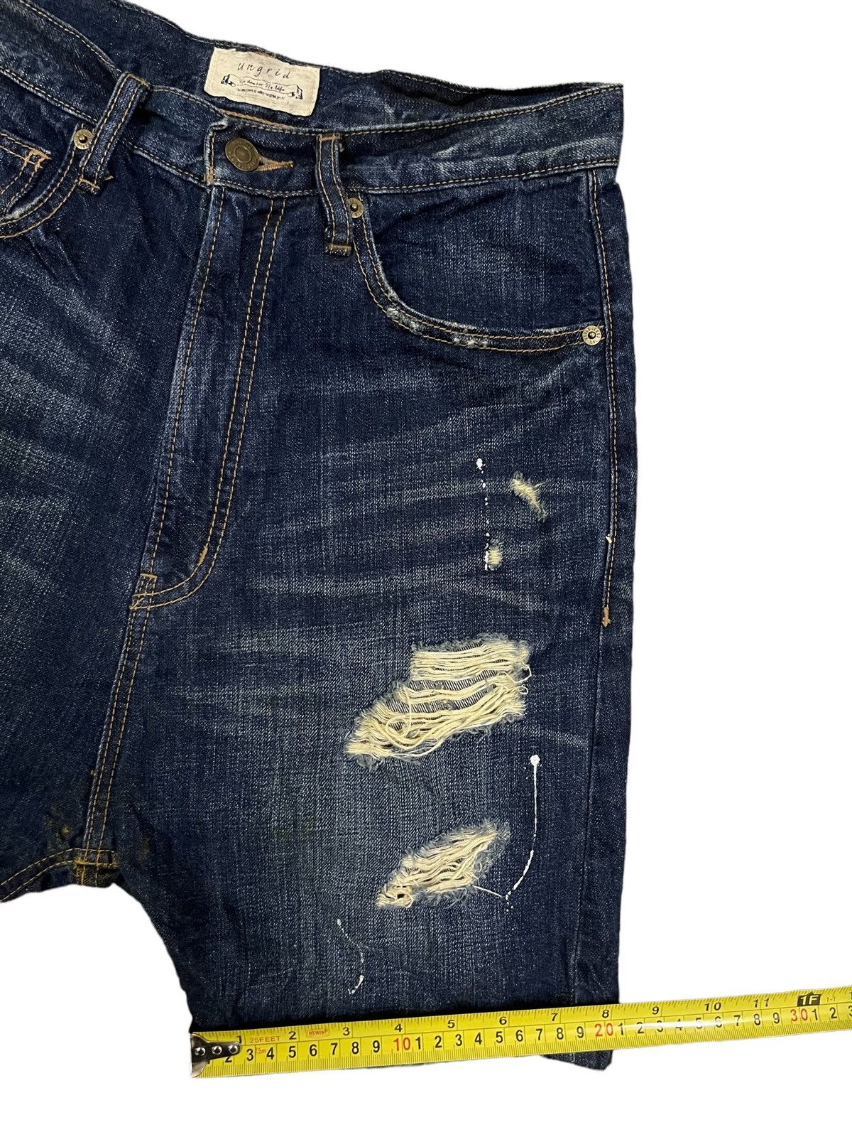 Other High Waist Blue Wash Paint Splatter Distress Short Jeans Size 28" / US 6 / IT 42 - 10 Thumbnail