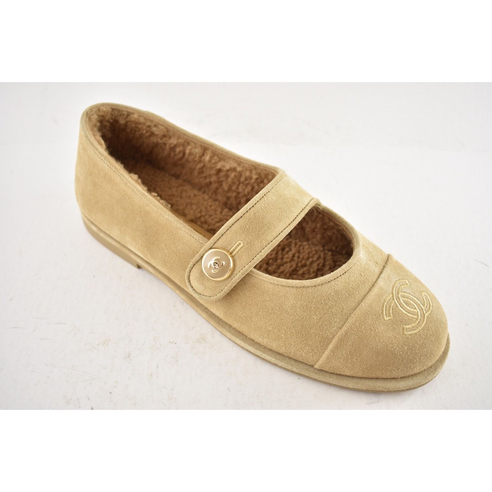 Chanel Chanel 25B Beige Suede Shearling Fur Mary Jane Moccasin Size US 10.5 / IT 40.5 - 7 Thumbnail
