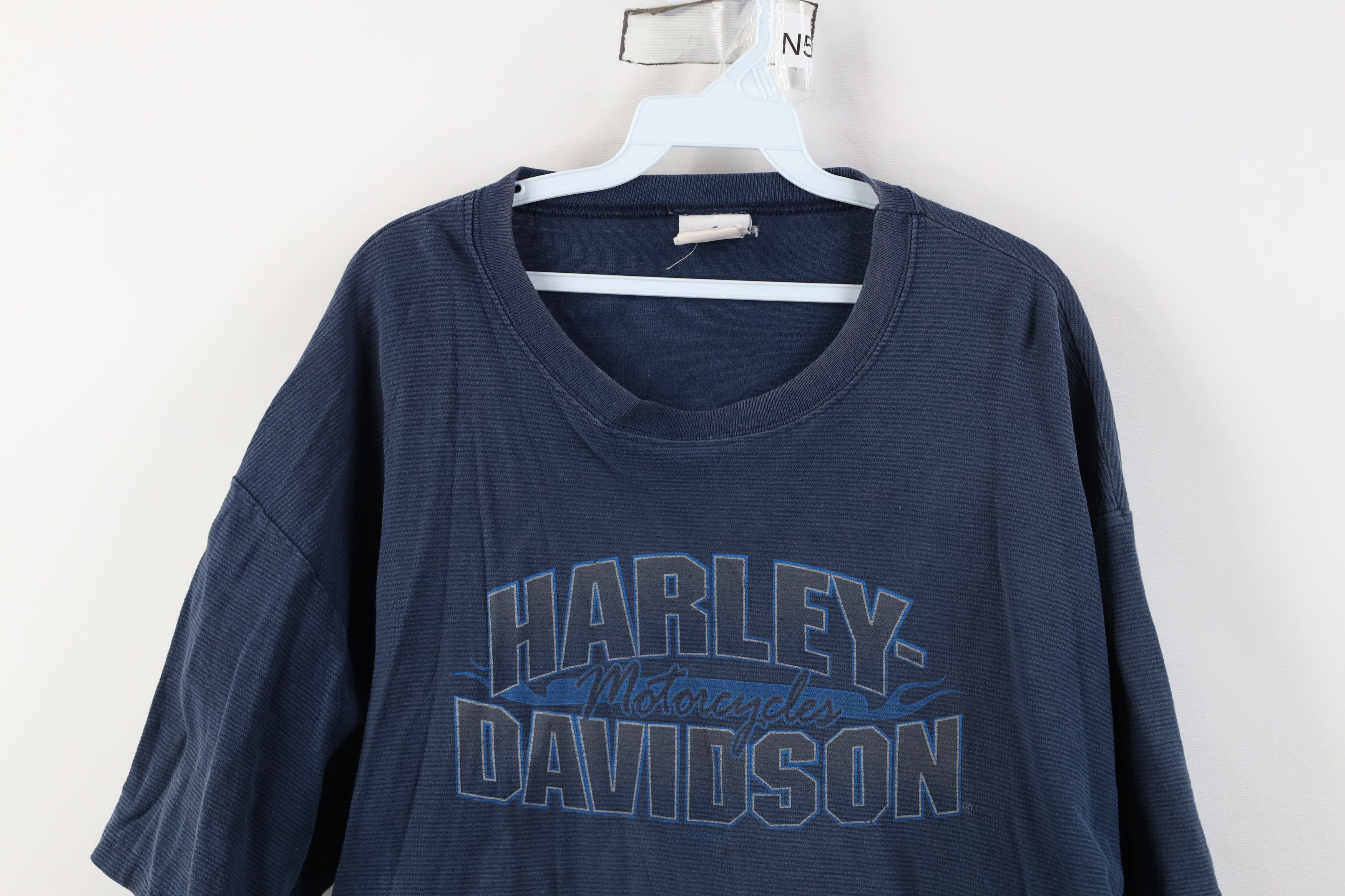 Harley Davidson Vintage Y2K 2005 Harley Davidson Knit Fire T-Shirt Blue USA Size US XXL / EU 58 / 5 - 2 Thumbnail