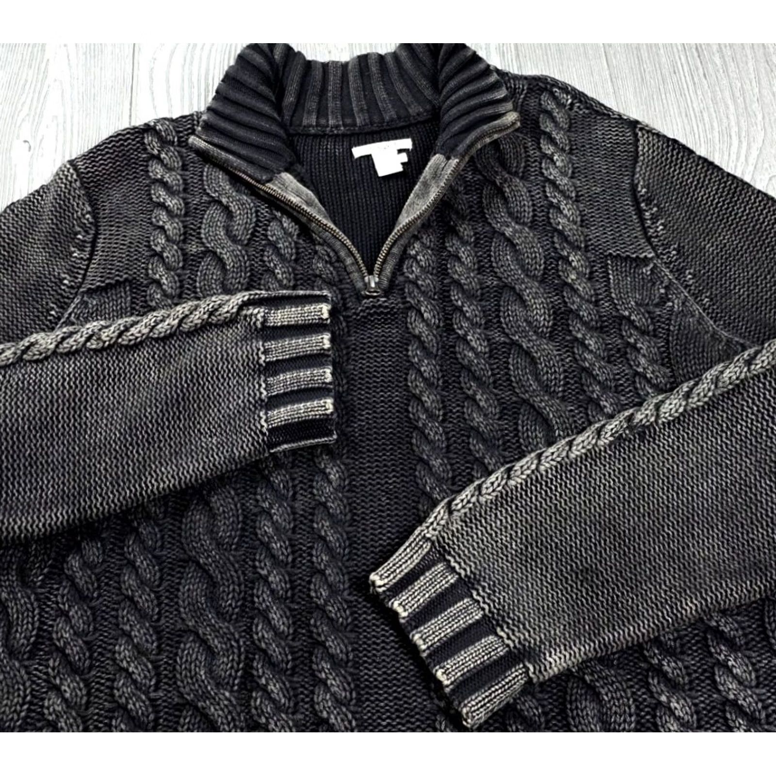 Carbon2Cobalt Carbon 2 Cobalt Sweater Men L Chunky Cable Knit Gray 1/4 Zip Mock Neck Fisherman Size US L / EU 52-54 / 3 - 3 Thumbnail