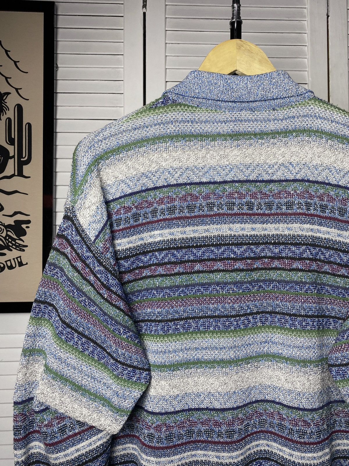 Coogi × Japanese Brand Vintage 80s Coogi Style Striped Knit Polo Neck Sweater Size US M / EU 48-50 / 2 - 9 Thumbnail