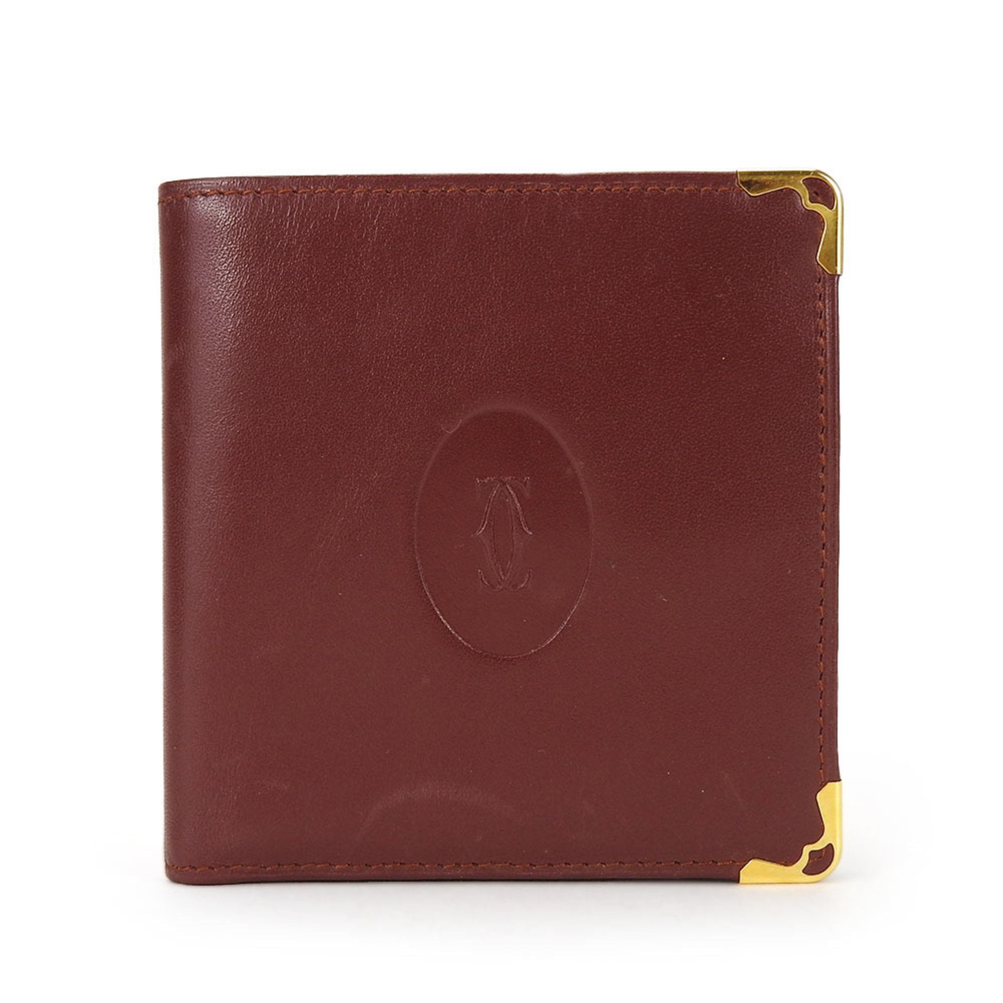 image of Cartier Bi-Fold Wallet Must Line Calfskin Bordeaux Coin Purse Accessory Women's Cartier