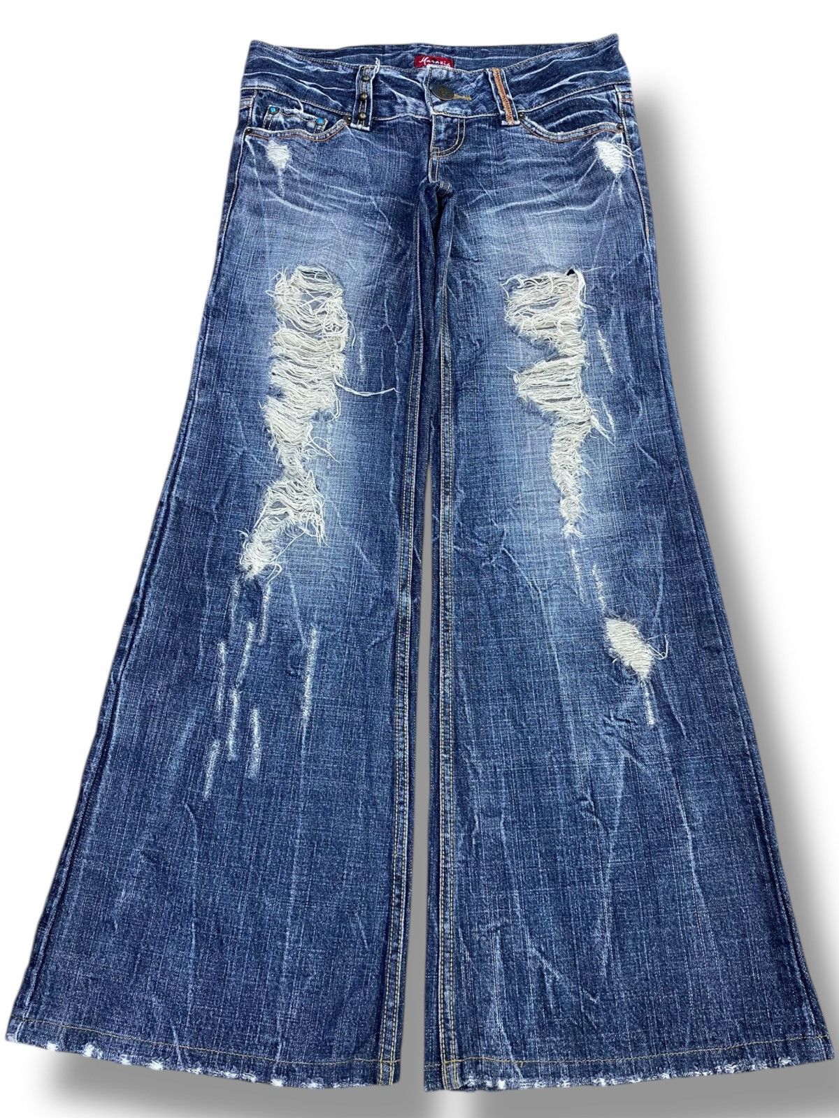 Japanese Brand Japanese Brand Faded Wash Style Distressed Flare Jeans Size US 32 / EU 48 - 1 Thumbnail