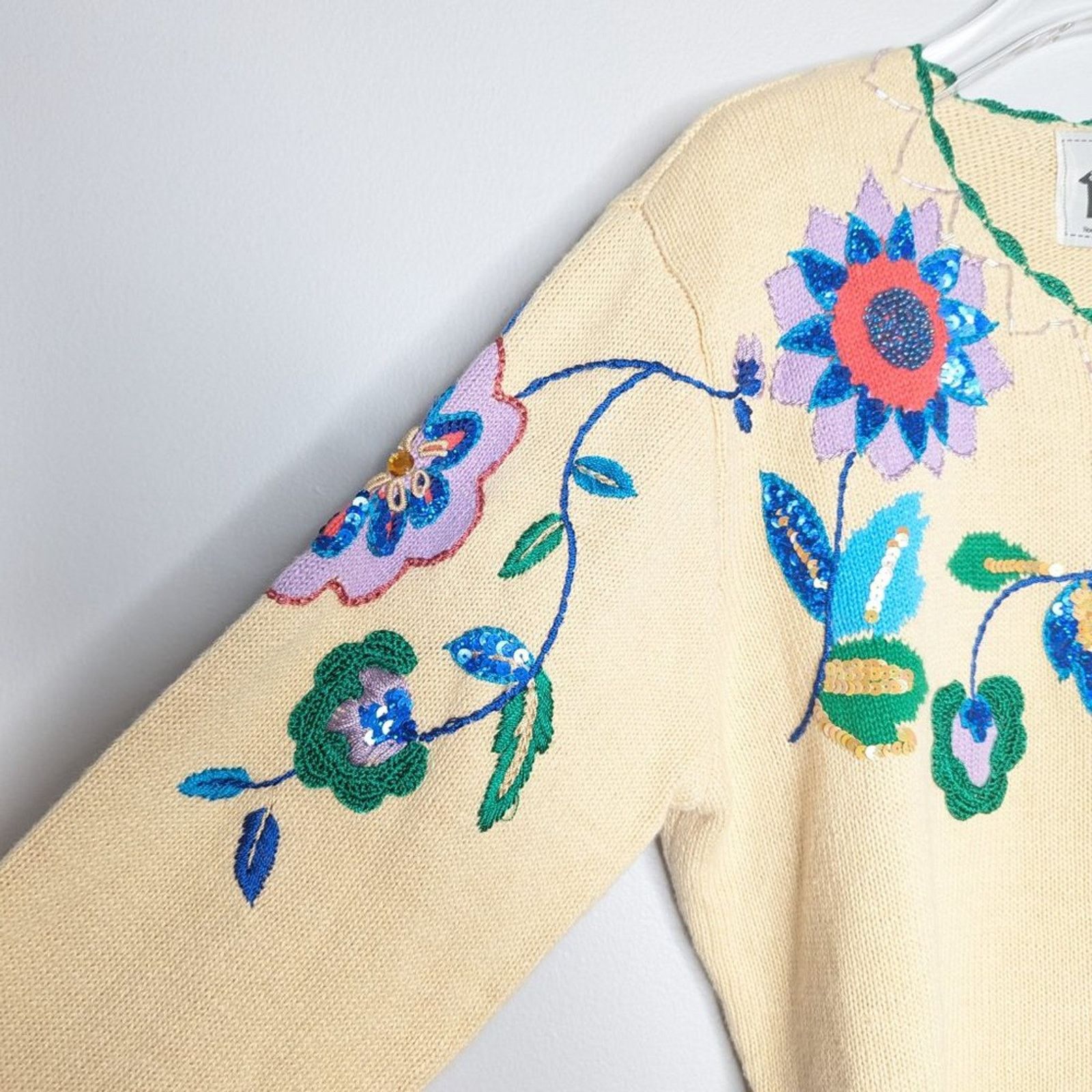 Vintage Storybook Knits Vintage Fancy Folk Art Cardigan Beads Sequin Size M / US 6-8 / IT 42-44 - 6 Thumbnail