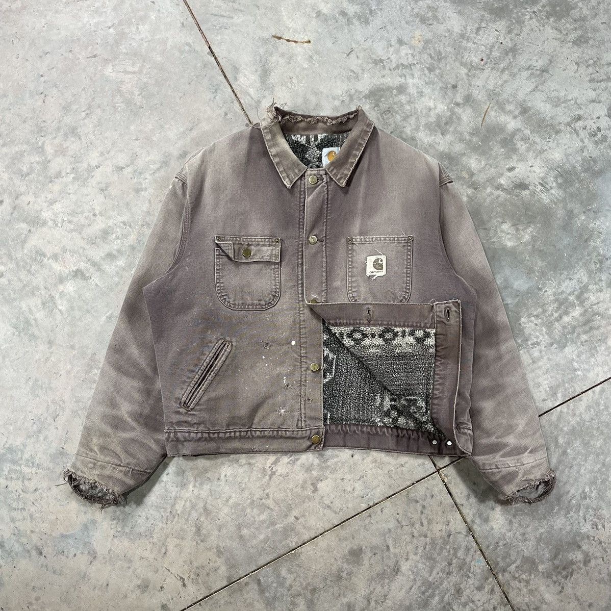 image of Vintage Carhartt Trucker Jacket Sherpa Aztec Lined Thrashed in Brown, Men's (Size XL)