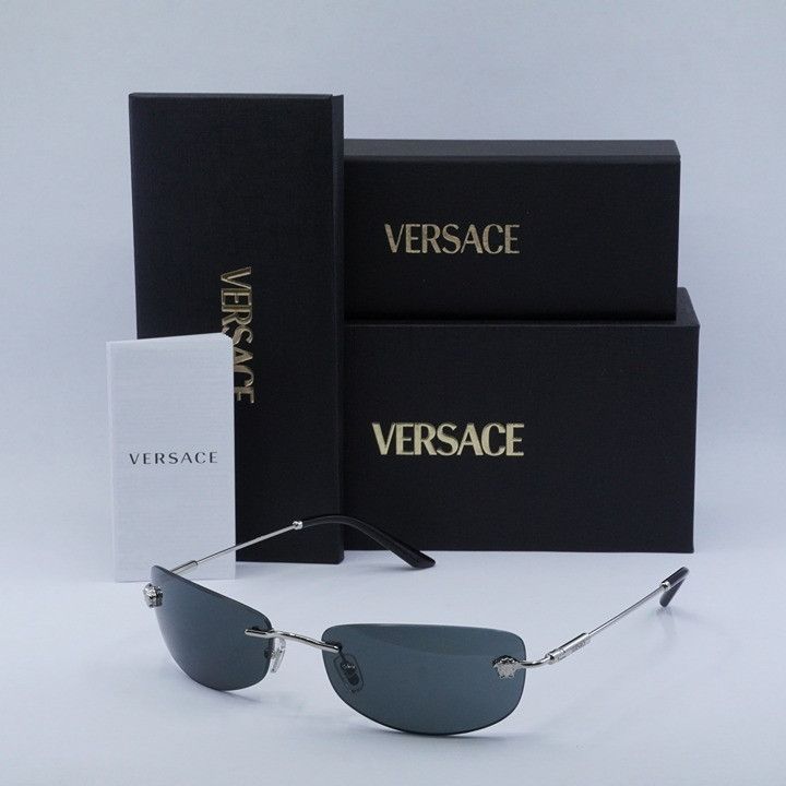 Versace Versace VE2279 100087 Rectangle Sunglasses - Silver Frame Size ONE SIZE - 12 Thumbnail