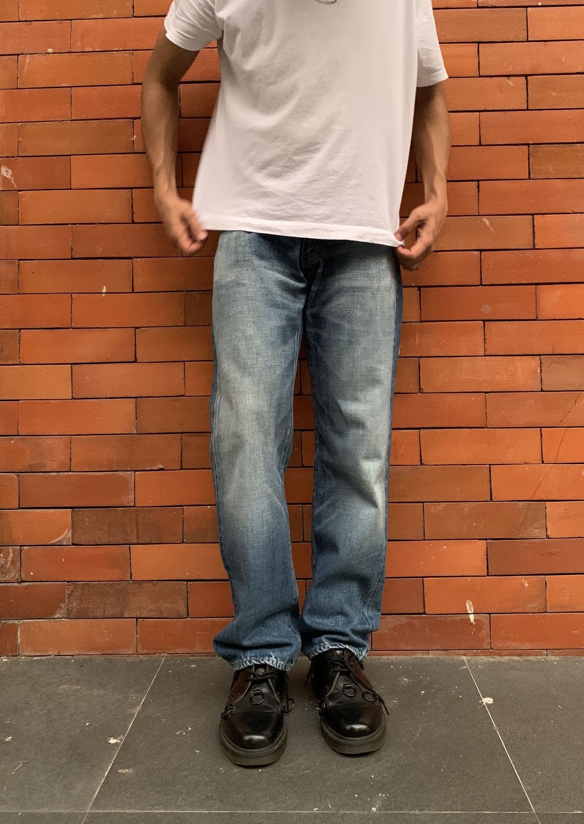 image of Comme Des Garcons x Junya Watanabe Blue Washed Selvedge Straight Denim Jeans, Men's (Size 30)