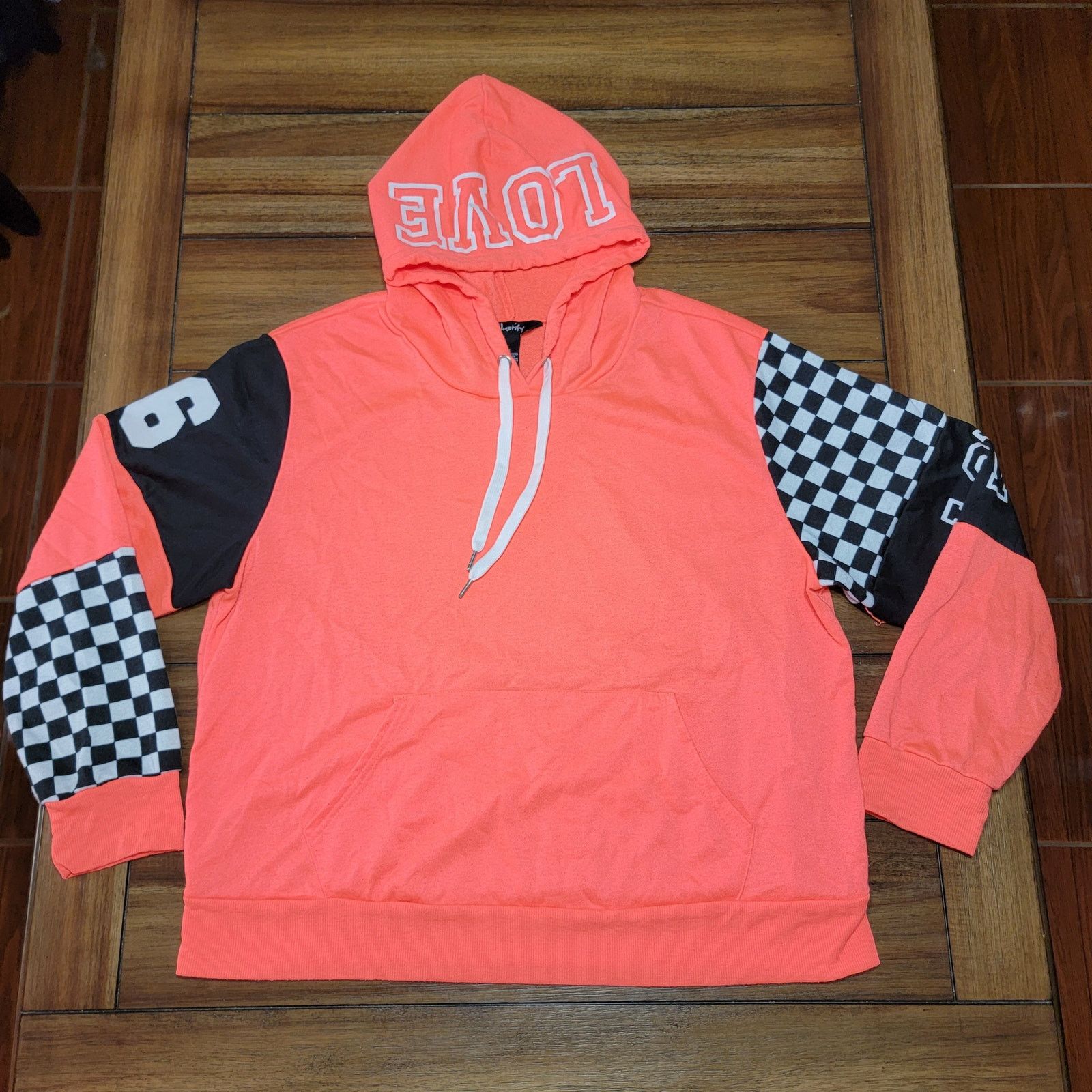 Other Justify LS Neon Orange Pullover Hoodie "86 Love" - Size 1X Size XL / US 12-14 / IT 48-50 - 1 Thumbnail
