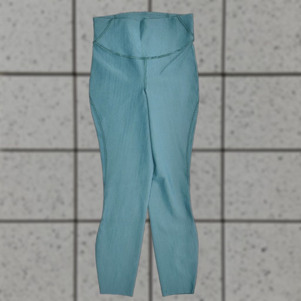 Lululemon Pants Blue Size 6 Pull On Ankle Slim Flat Front Polyester Stripe Logo Women