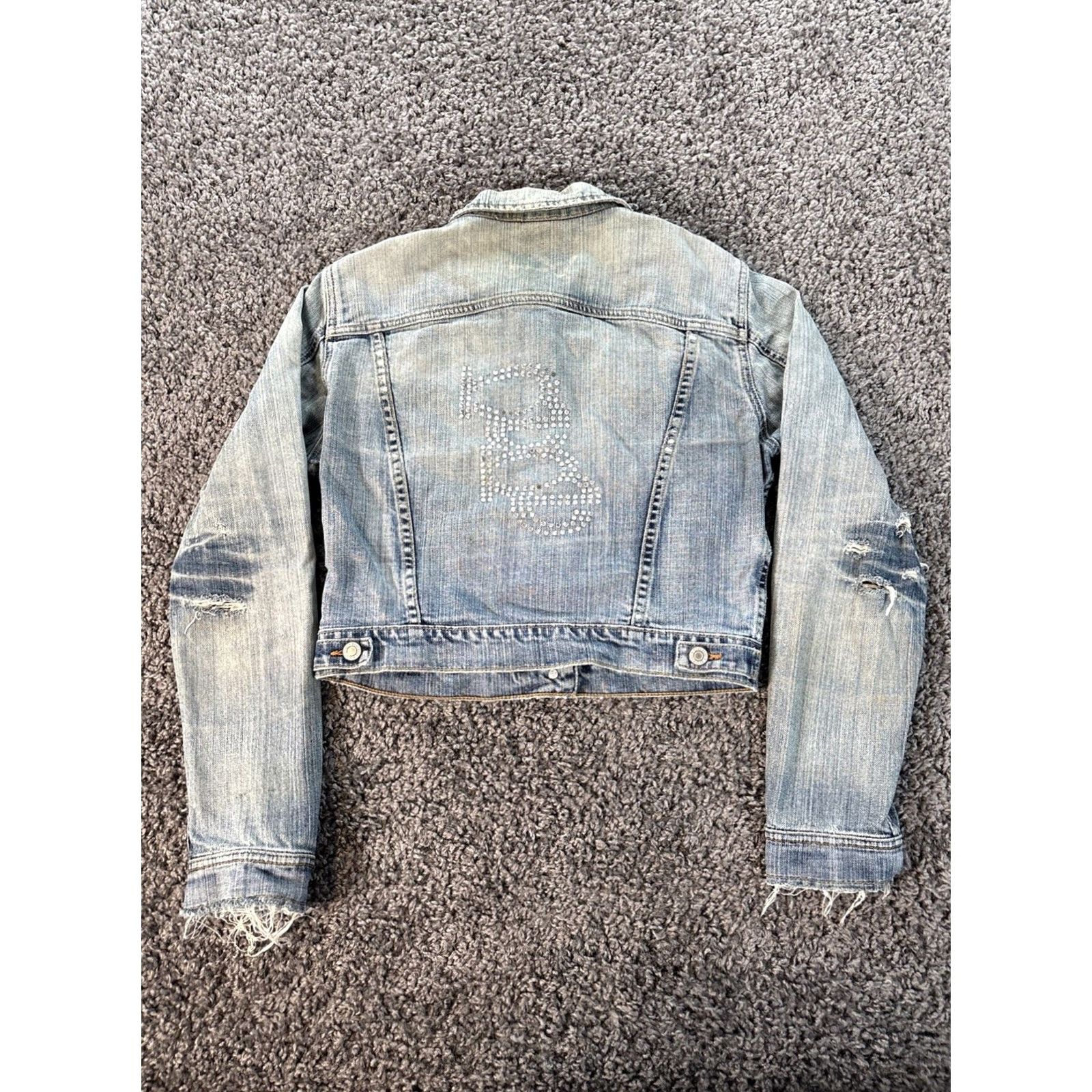 Bebe VINTAGE bebe Denim Jacket Womens Small Rhinestone Distressed Thrashed Light Wash Jacket Womens Small Blue Rhinestone 90s Theme Womens Size S / US 4 / IT 40 - 2 Thumbnail